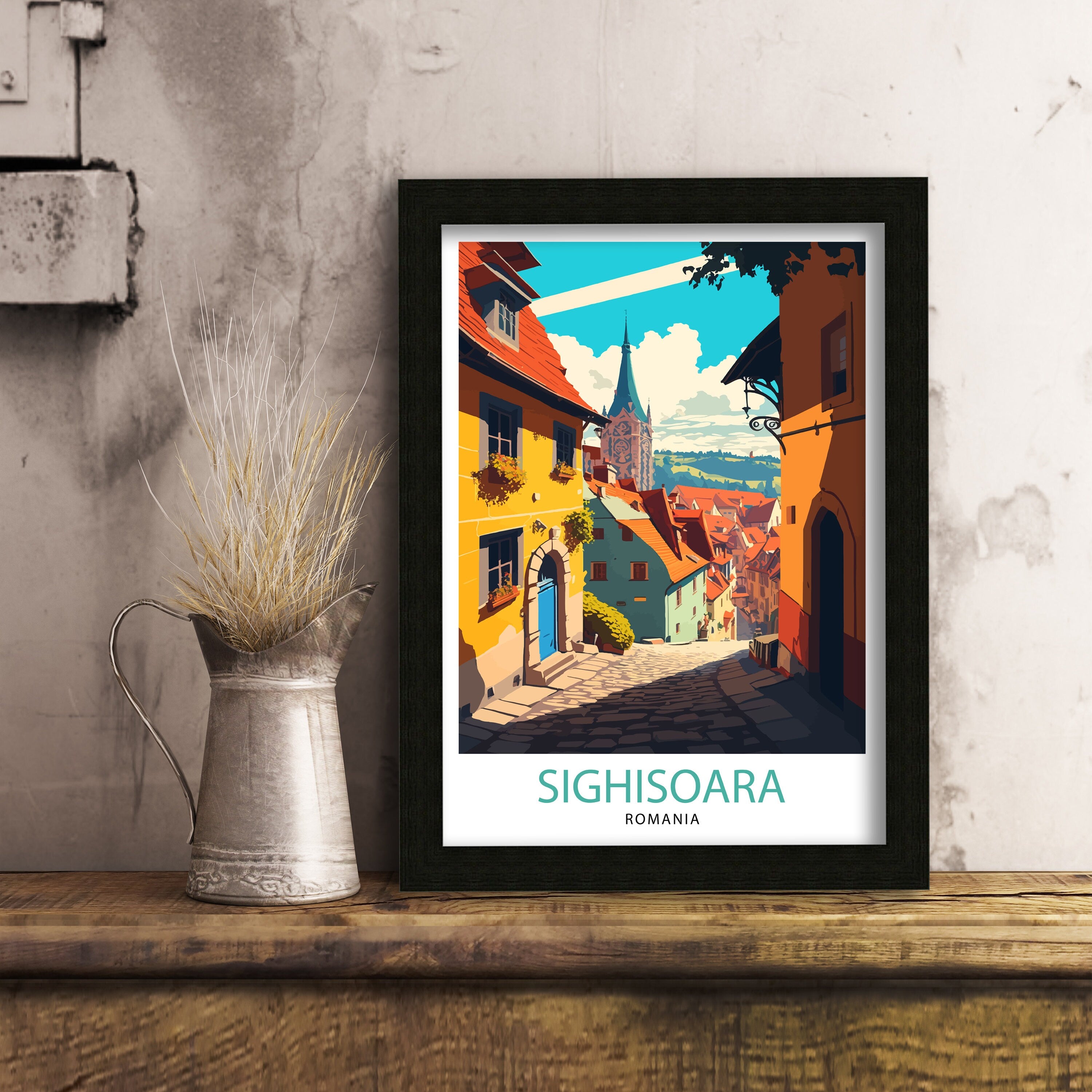 Sighișoara Romania Art Print, Medieval City Illustration