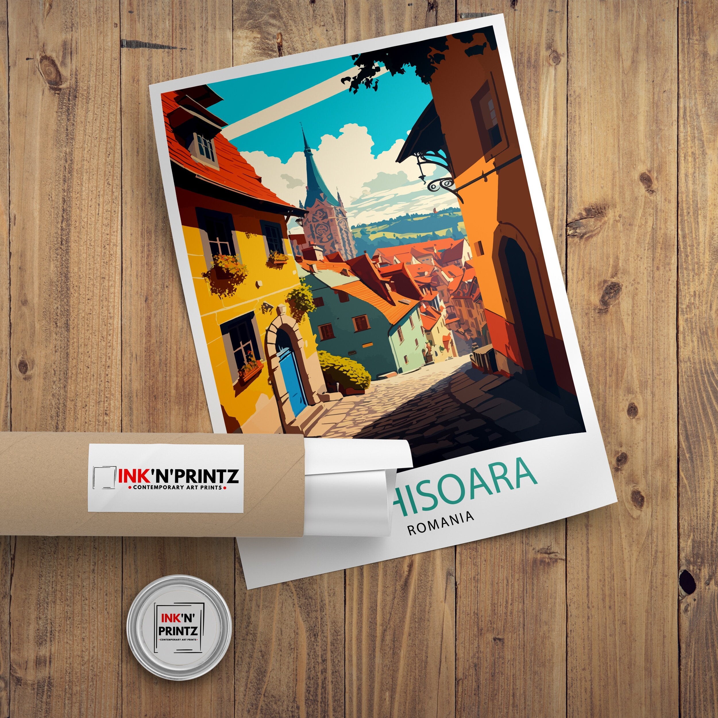 Sighișoara Romania Art Print, Medieval City Illustration