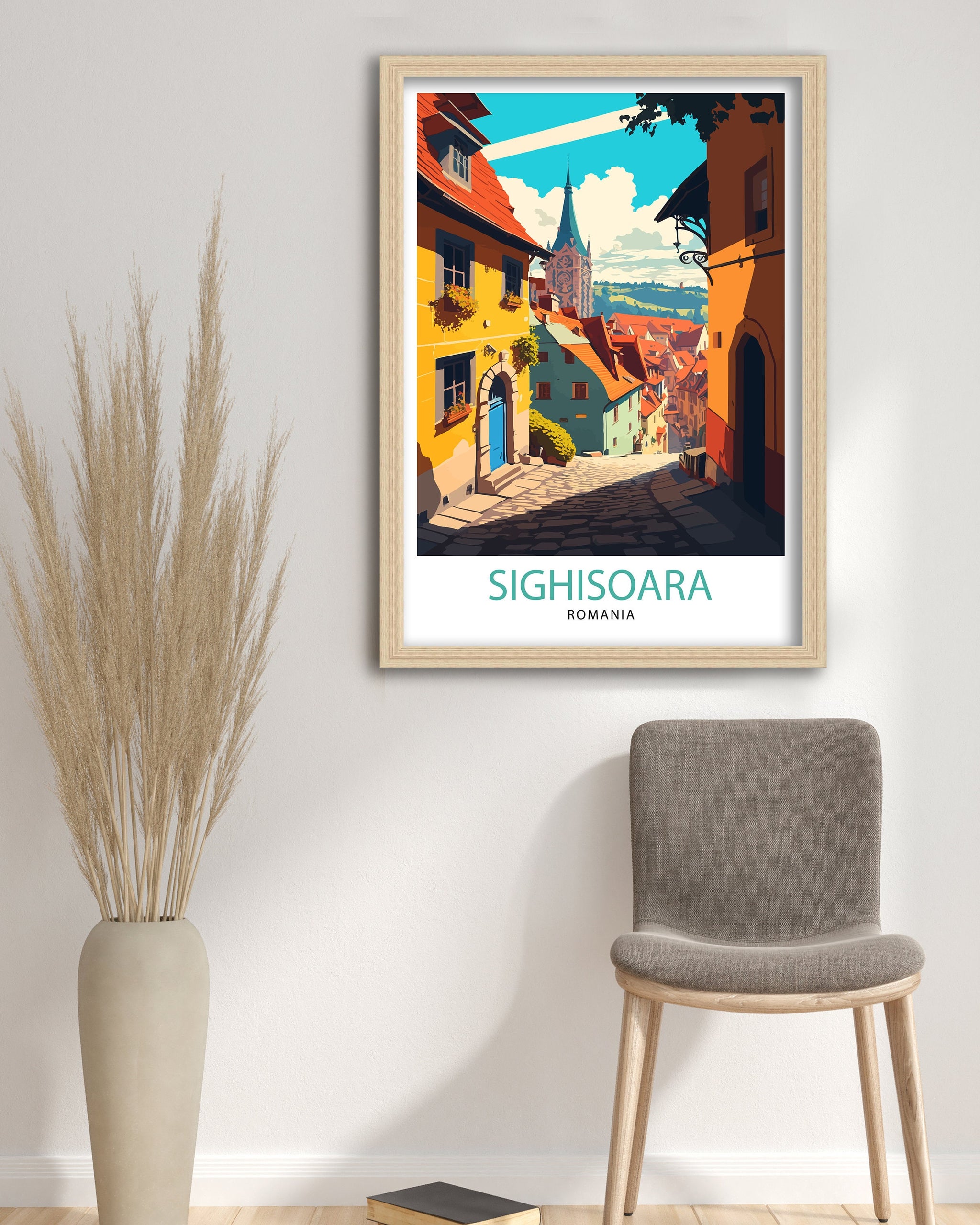 Sighișoara Romania Art Print, Medieval City Illustration