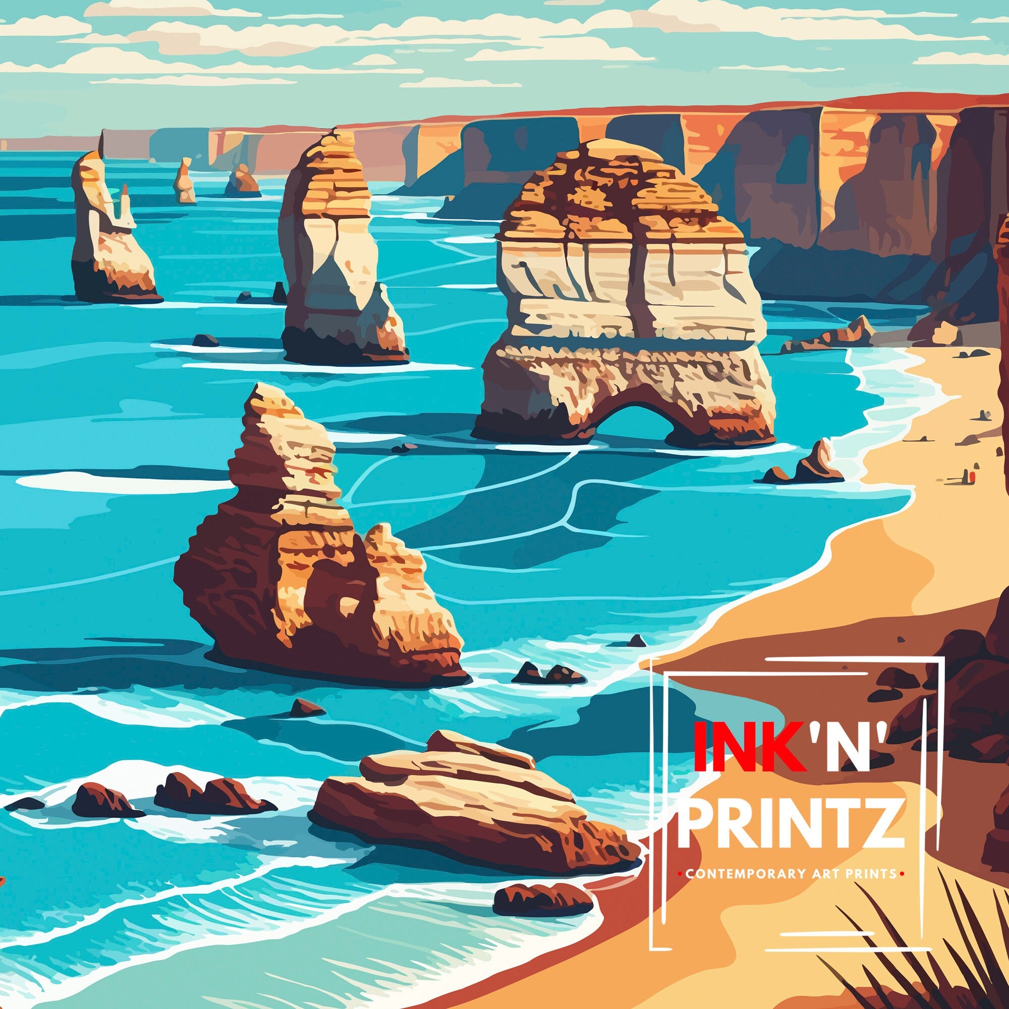 Twelve Apostles Australia Travel Poster, Coastal Print