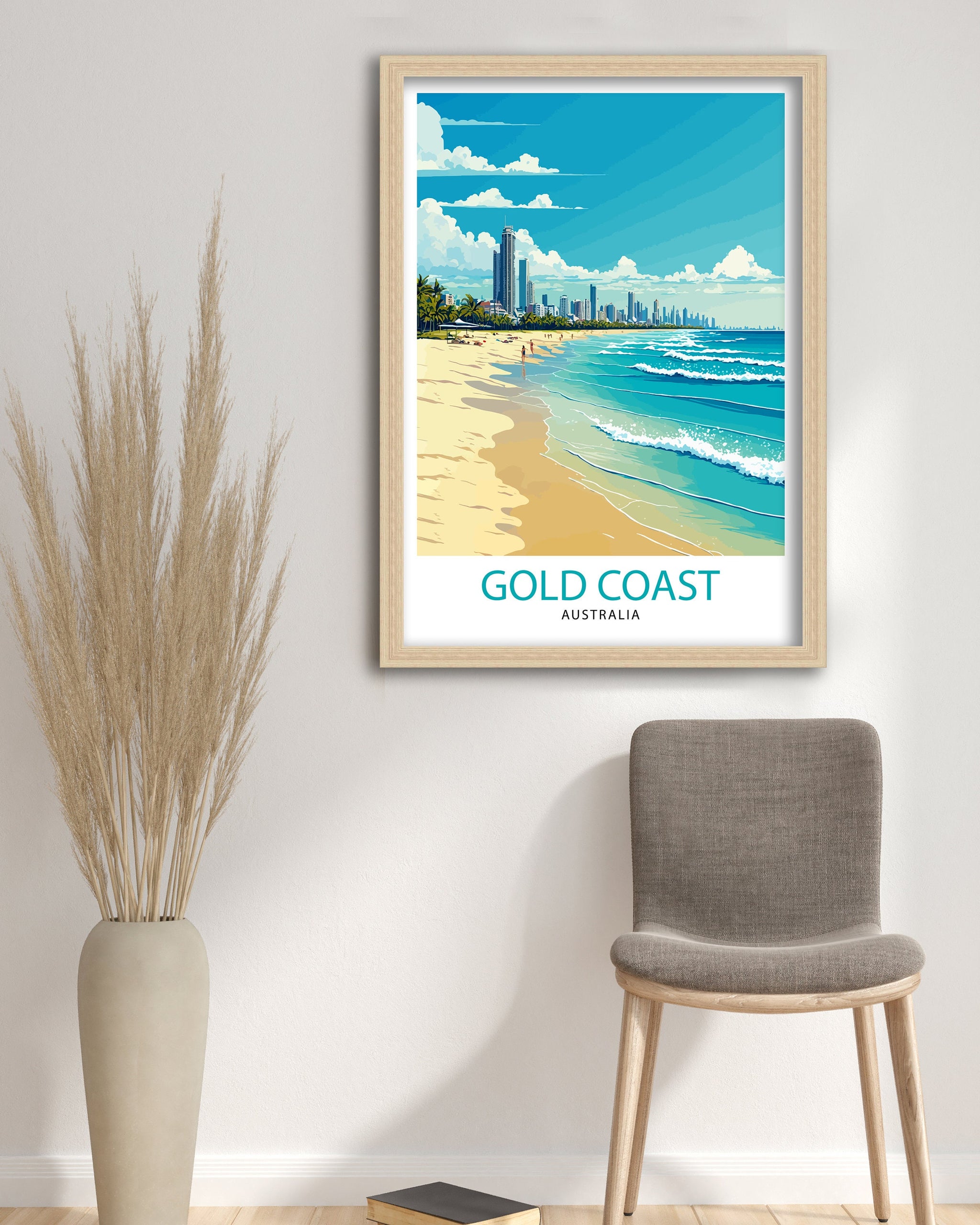 Gold Coast Australia Travel Poster, Beach Illustration