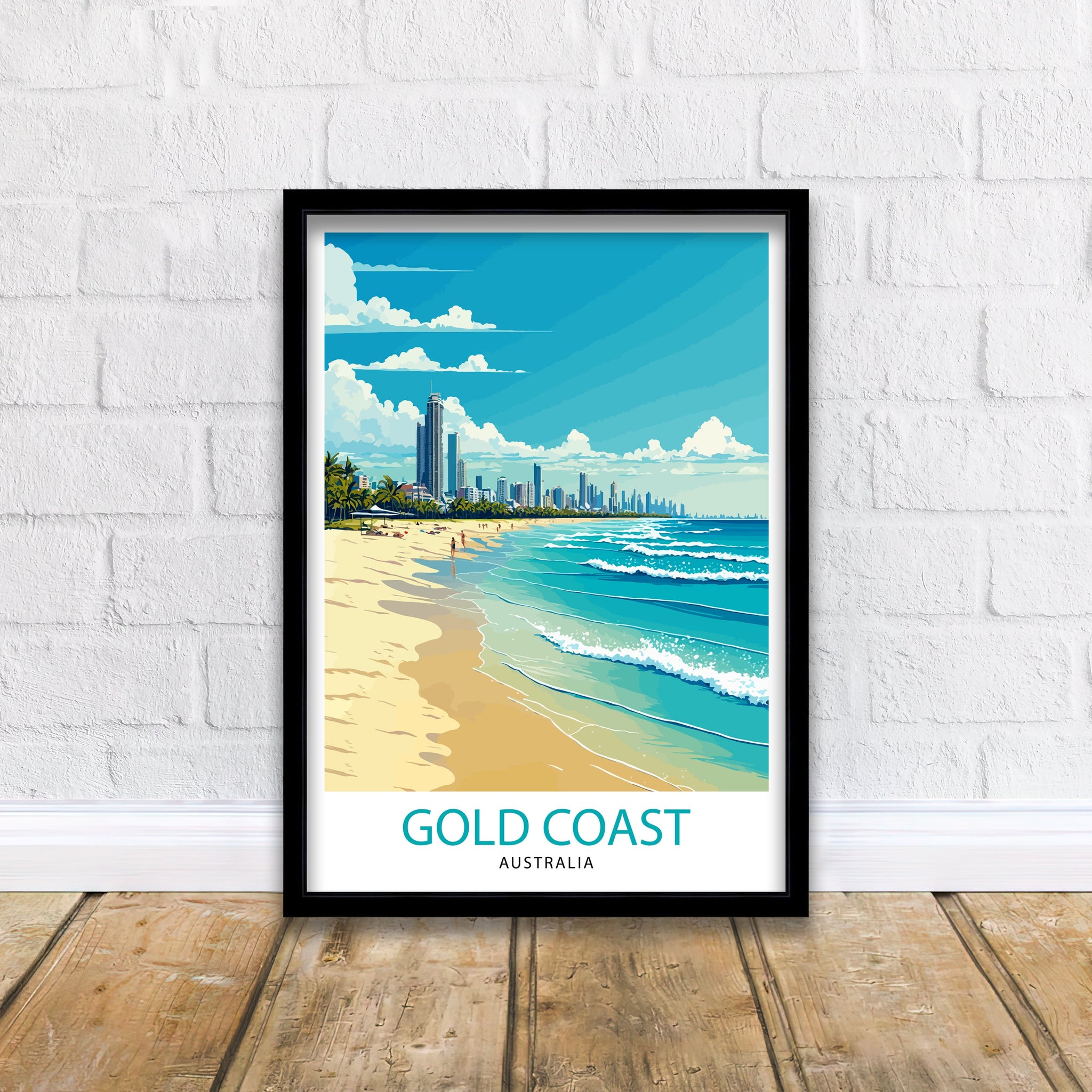 Gold Coast Australia Travel Poster, Beach Illustration