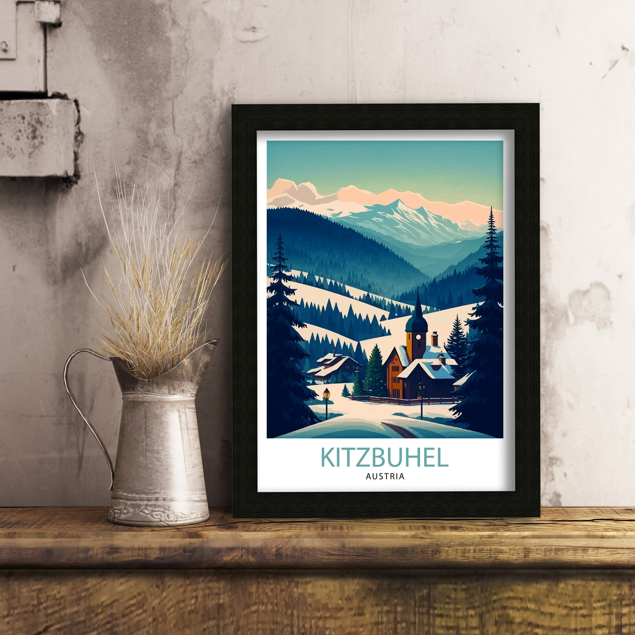 Kitzbuhel Austria Travel Poster, Colorful Illustration