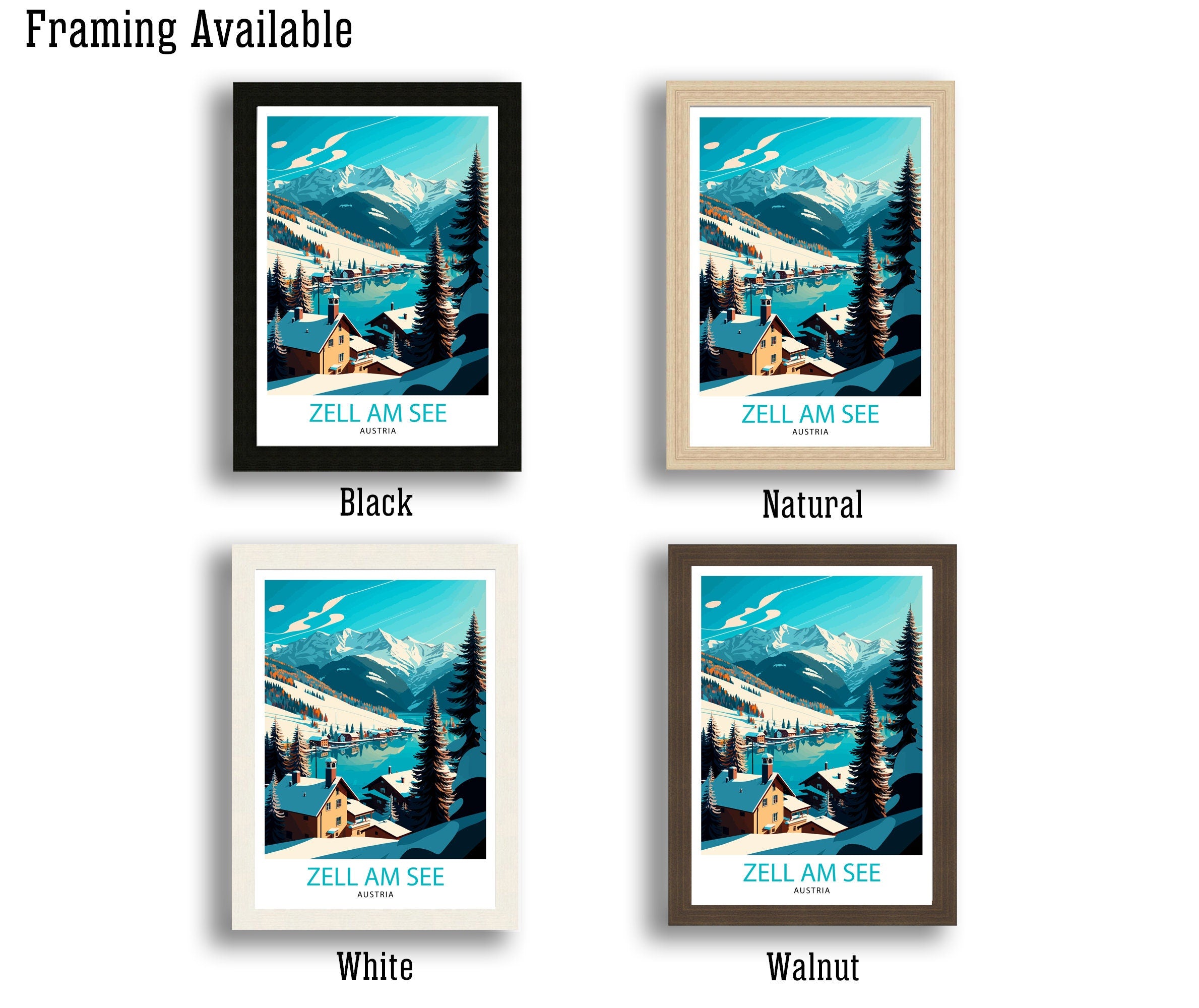 Zell am See Austria Travel Poster, Alpine Lake Art Print