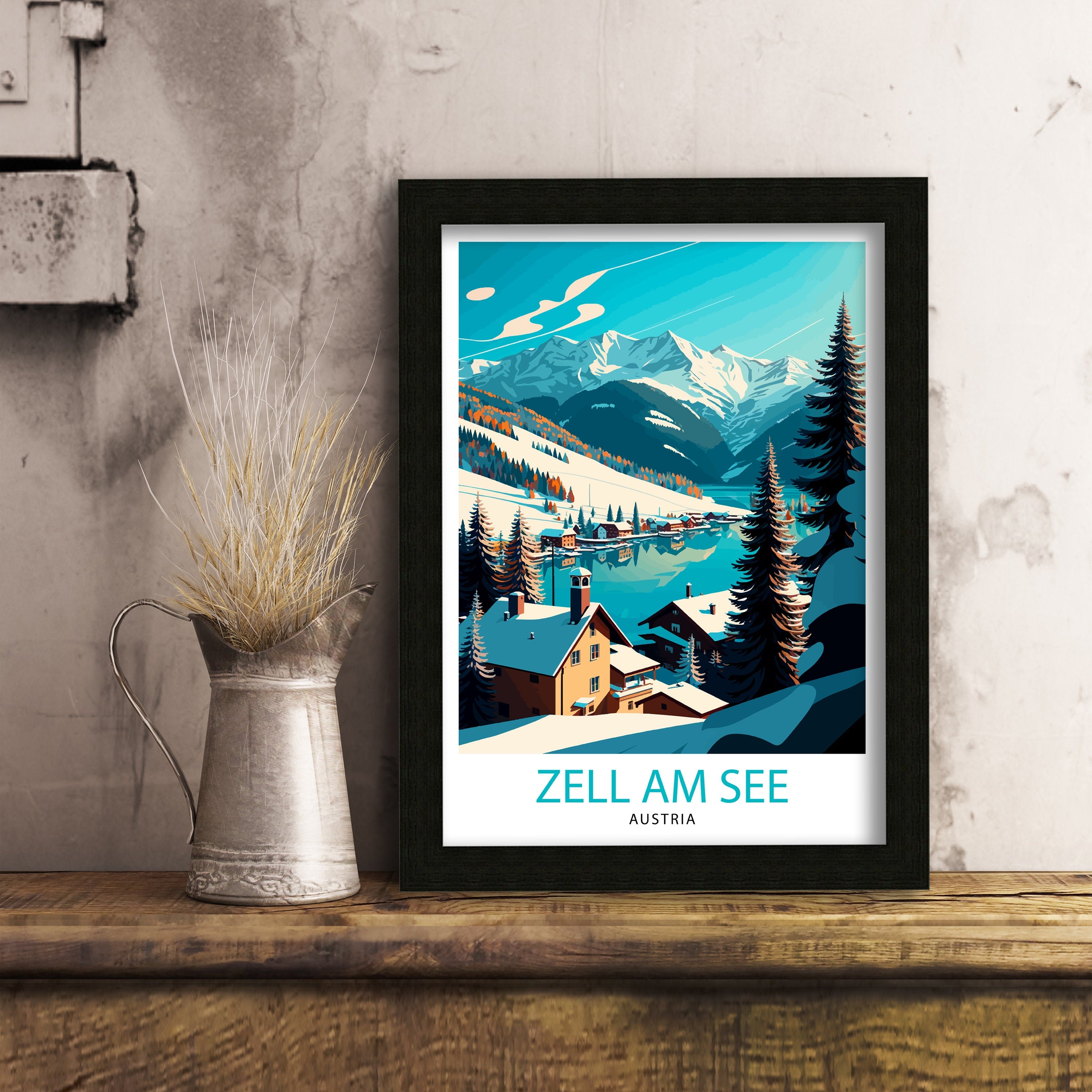 Zell am See Austria Travel Poster, Alpine Lake Art Print