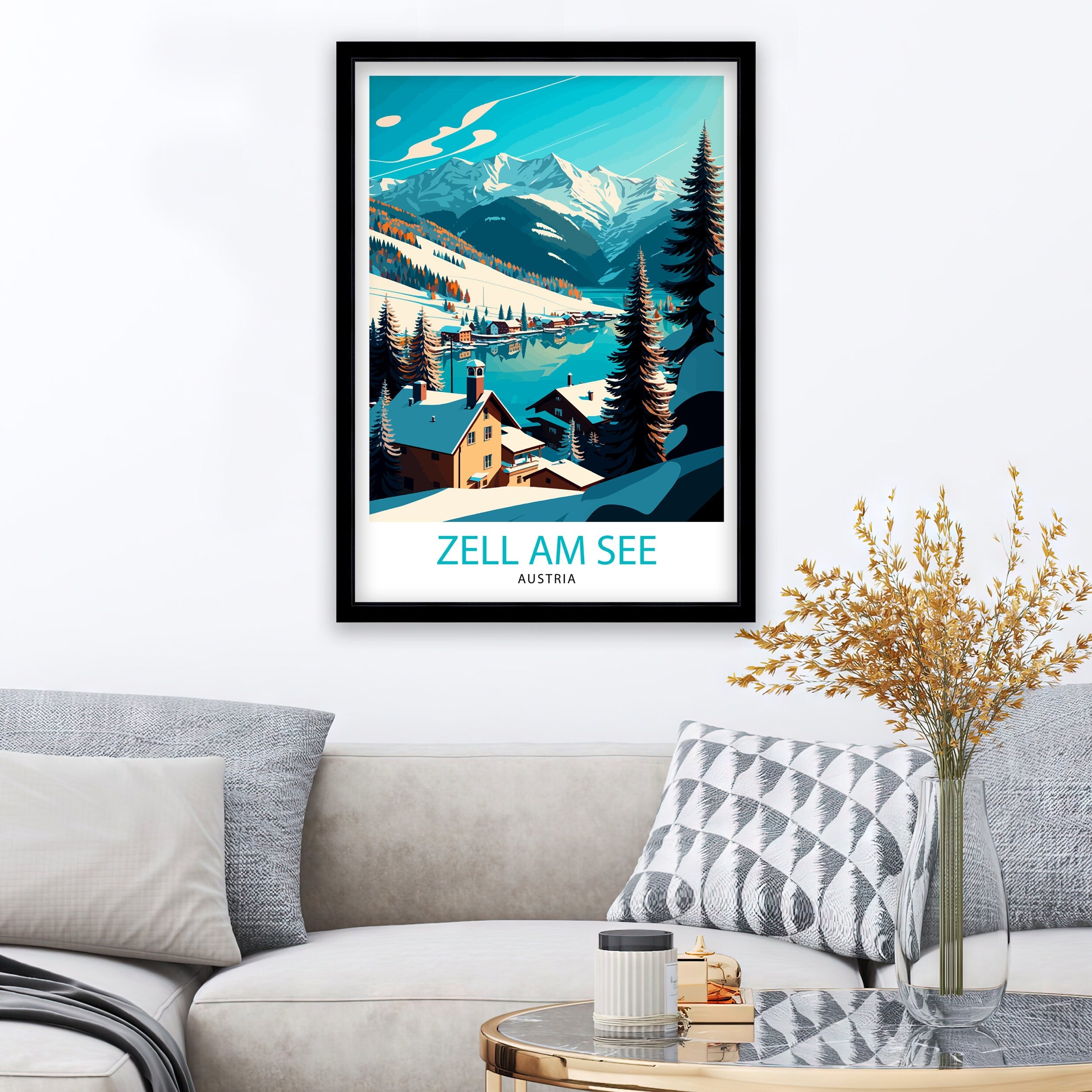 Zell am See Austria Travel Poster, Alpine Lake Art Print