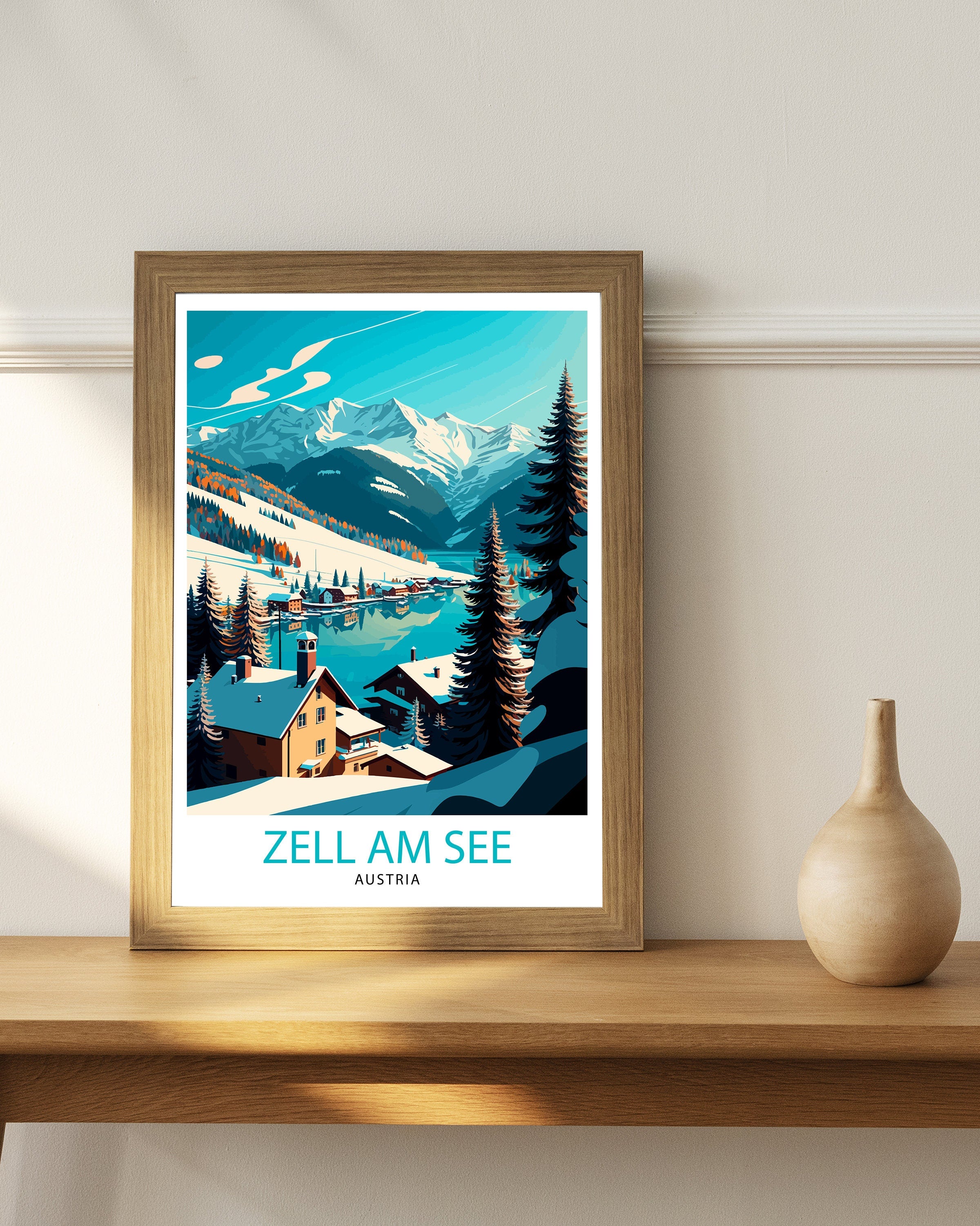 Zell am See Austria Travel Poster, Alpine Lake Art Print