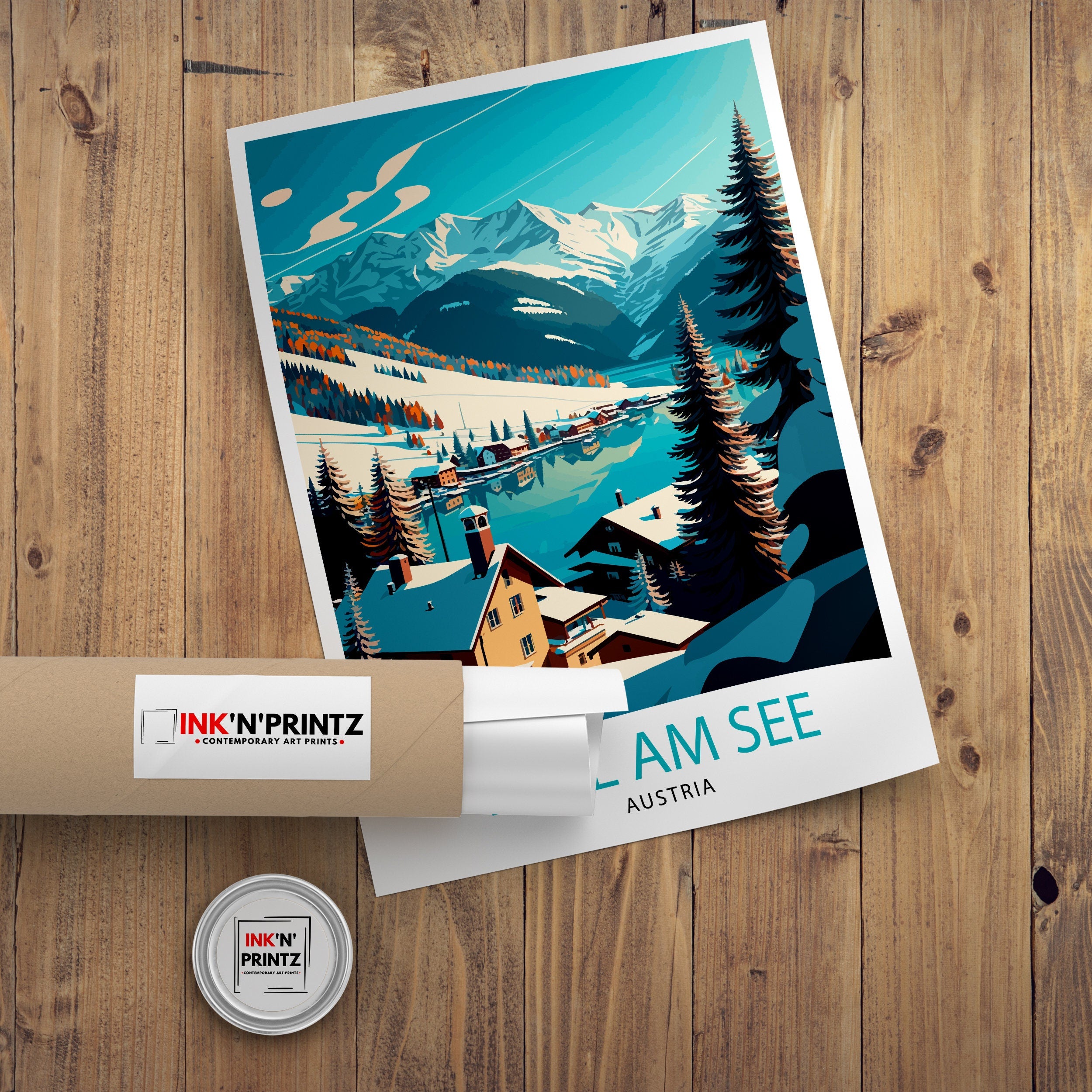 Zell am See Austria Travel Poster, Alpine Lake Art Print