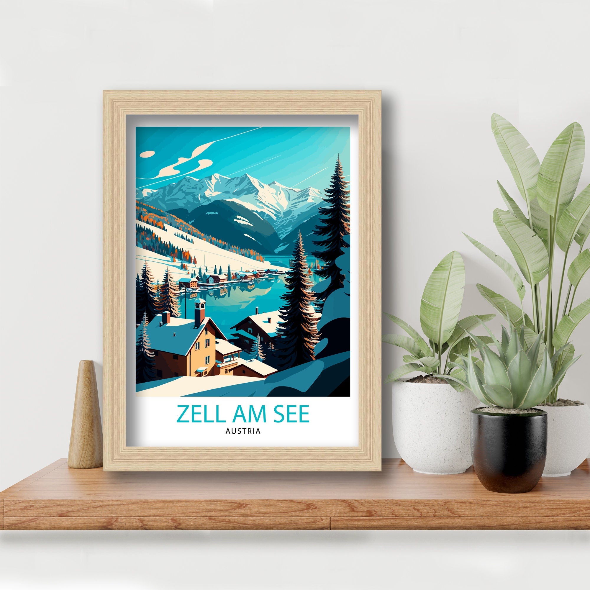 Zell am See Austria Travel Poster, Alpine Lake Art Print