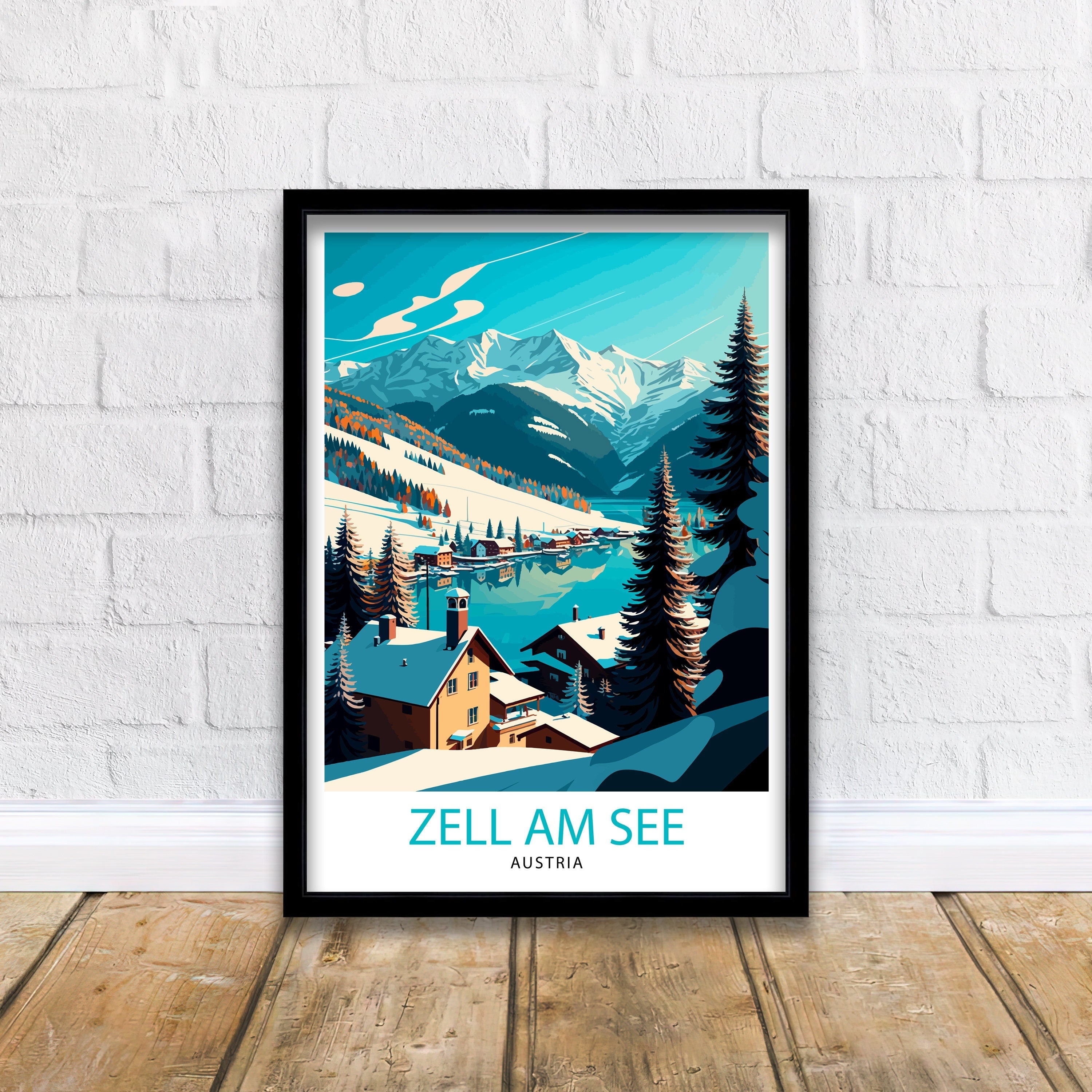 Zell am See Austria Travel Poster, Alpine Lake Art Print