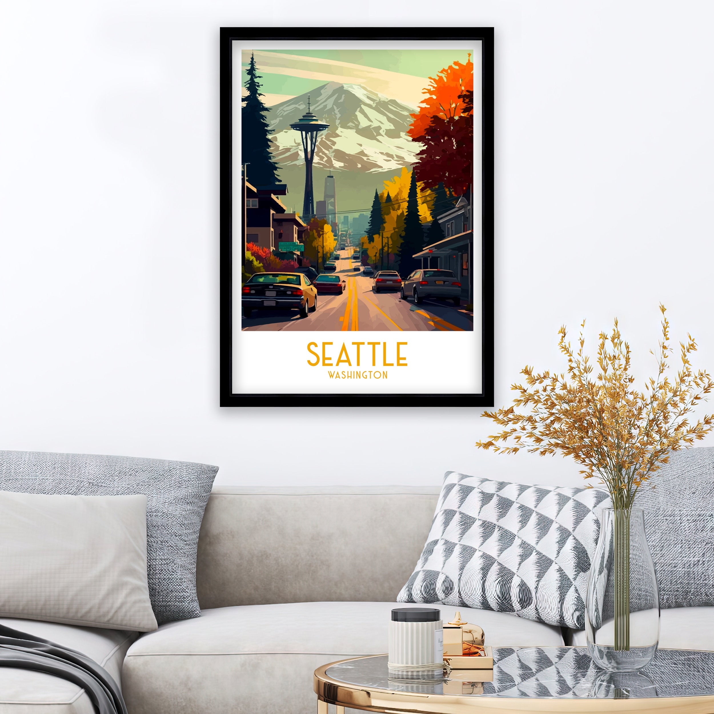 Seattle Cityscape Art Print | Pacific Northwest Travel Poster