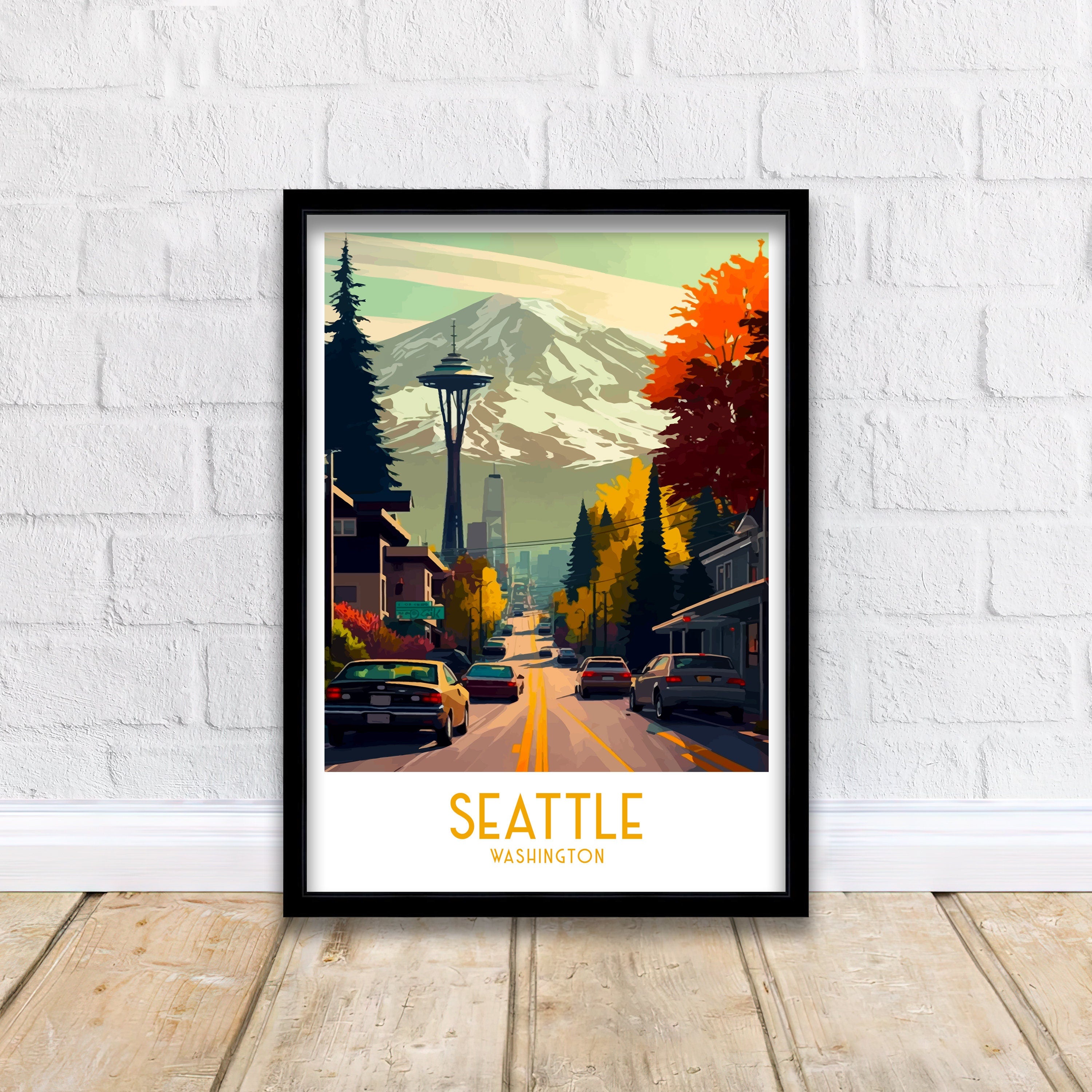 Seattle Cityscape Art Print | Pacific Northwest Travel Poster