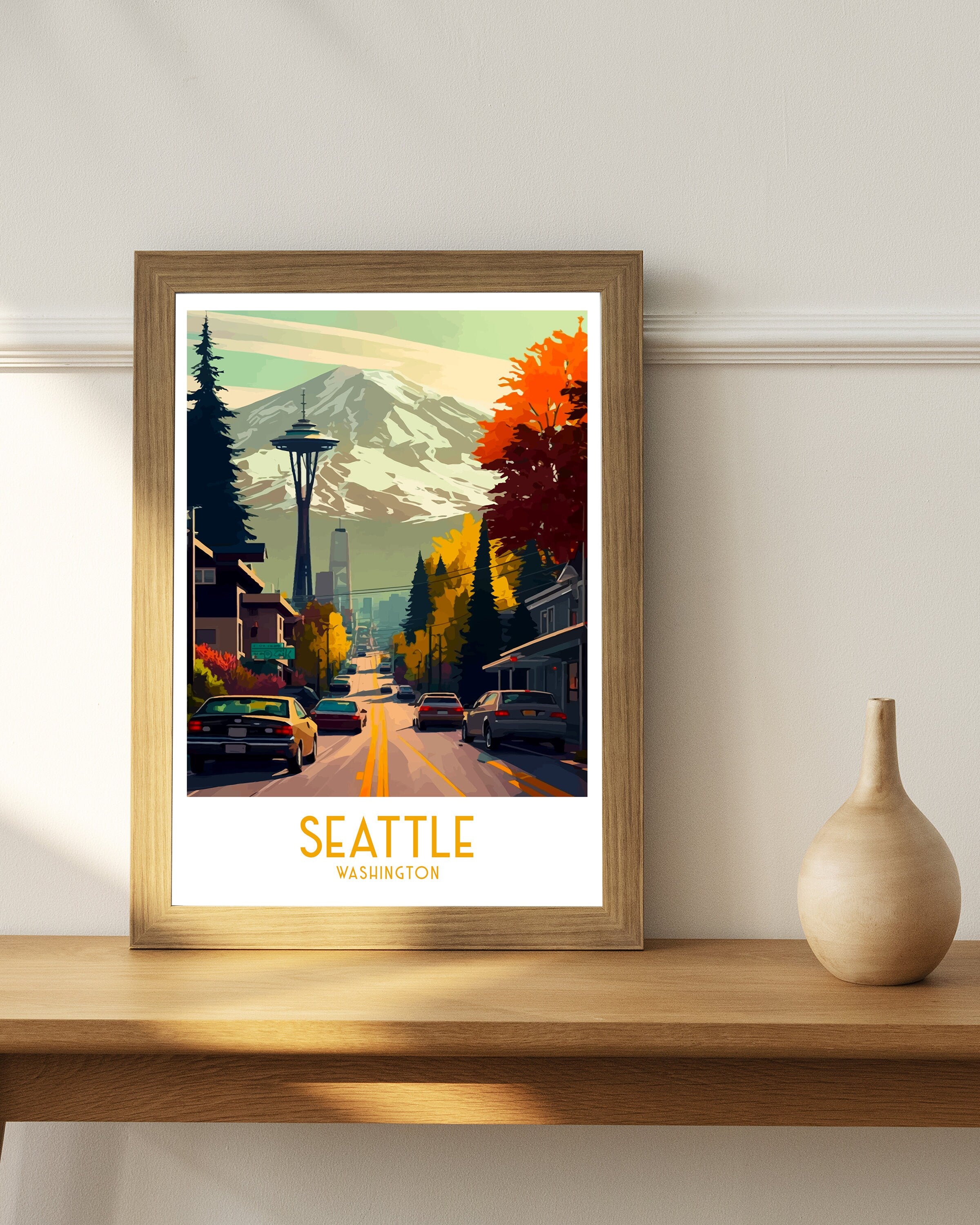 Seattle Cityscape Art Print | Pacific Northwest Travel Poster
