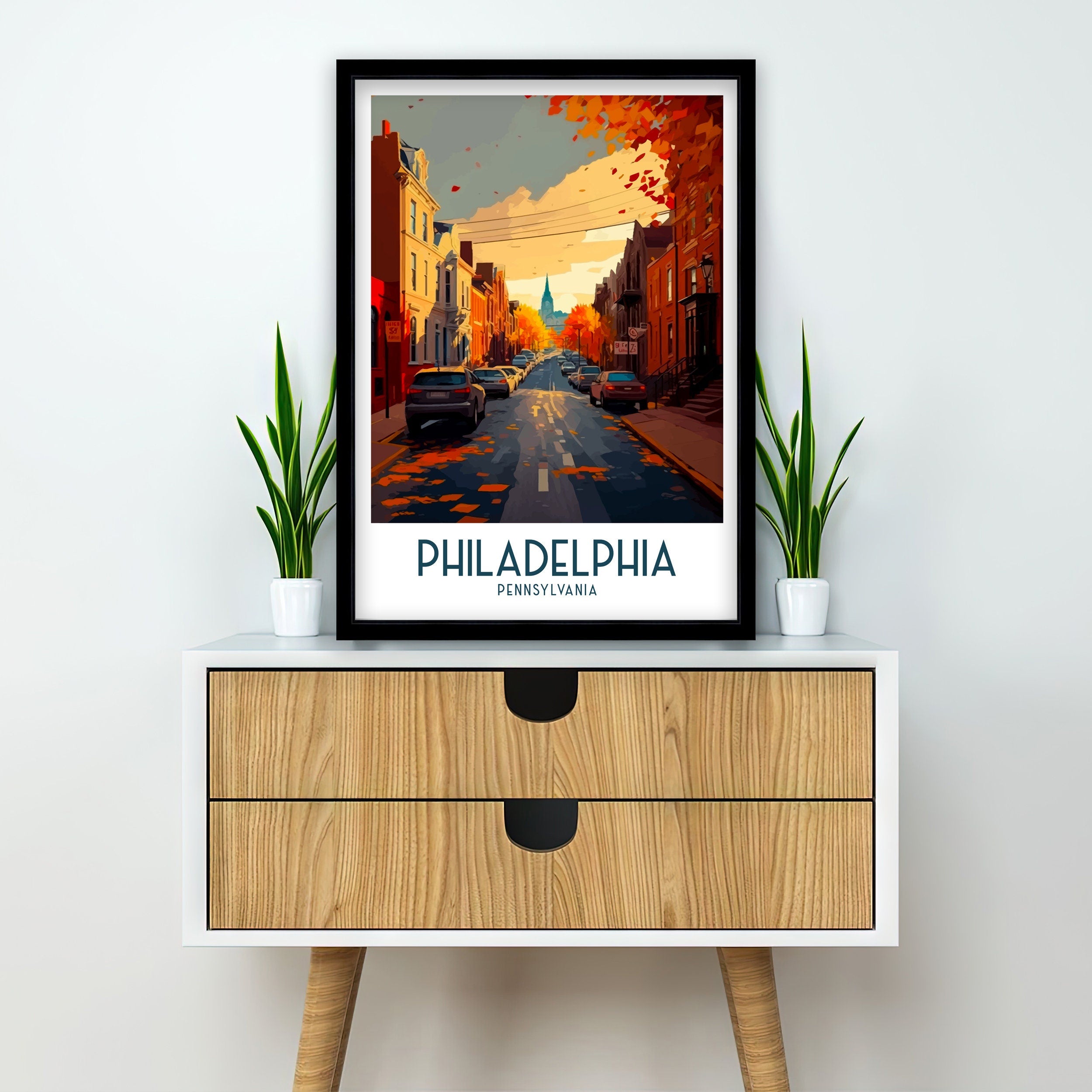 Philadelphia Travel Poster | Autumn Street Scene Art Print