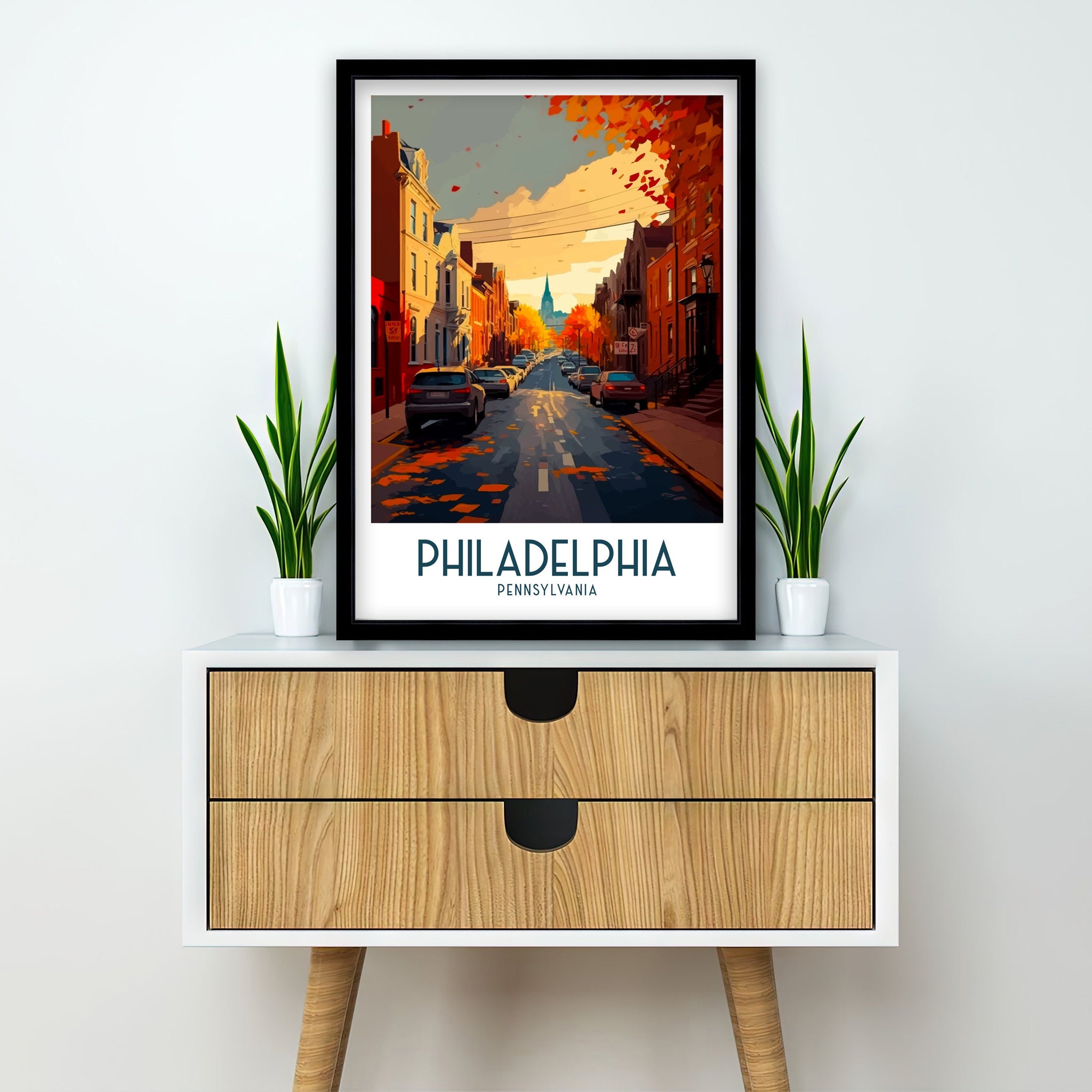 Philadelphia Travel Poster | Autumn Street Scene Art Print