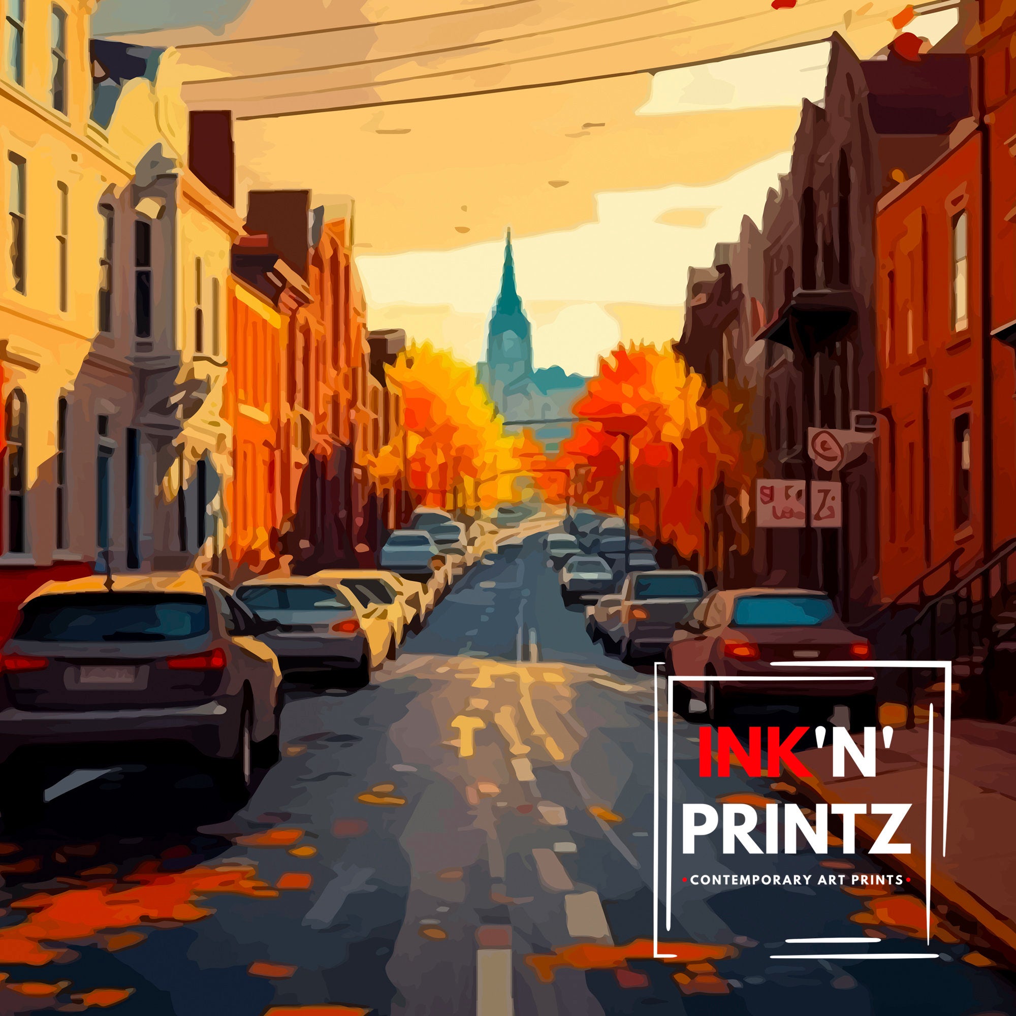 Philadelphia Travel Poster | Autumn Street Scene Art Print