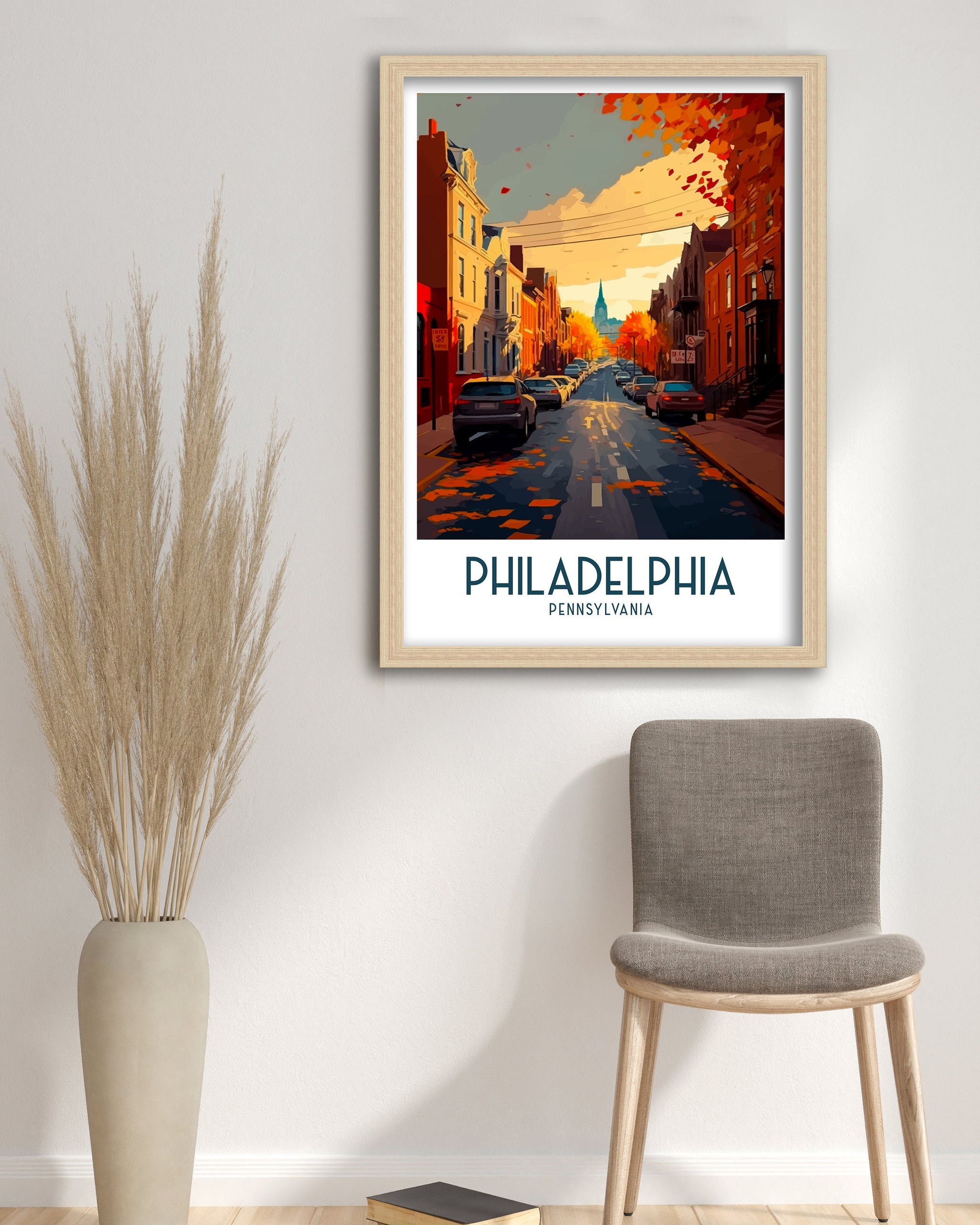 Philadelphia Travel Poster | Autumn Street Scene Art Print