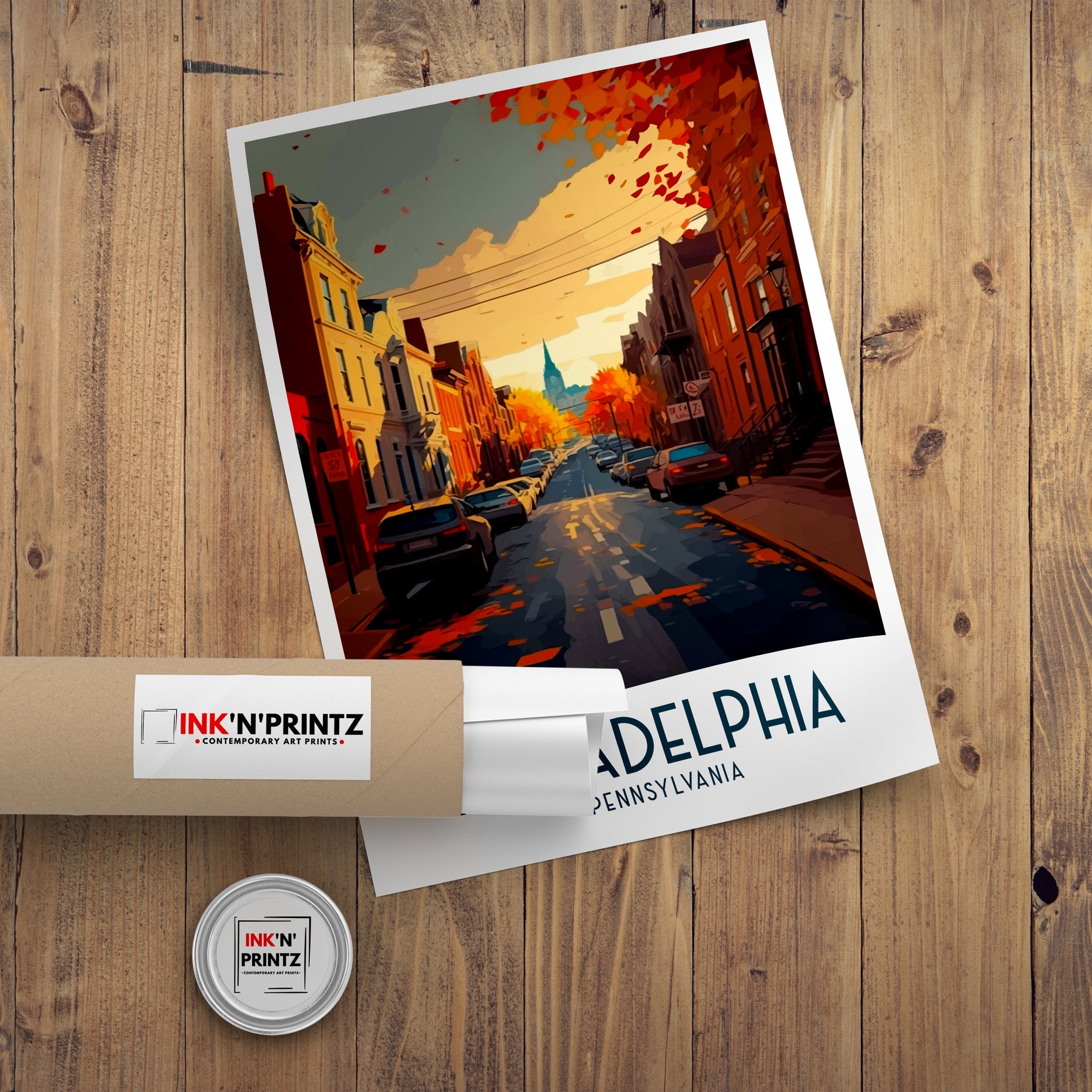 Philadelphia Travel Poster | Autumn Street Scene Art Print