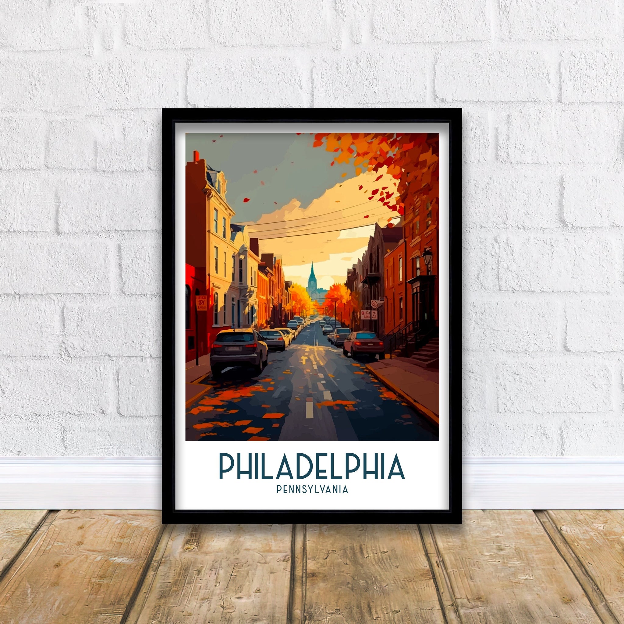 Philadelphia Travel Poster | Autumn Street Scene Art Print