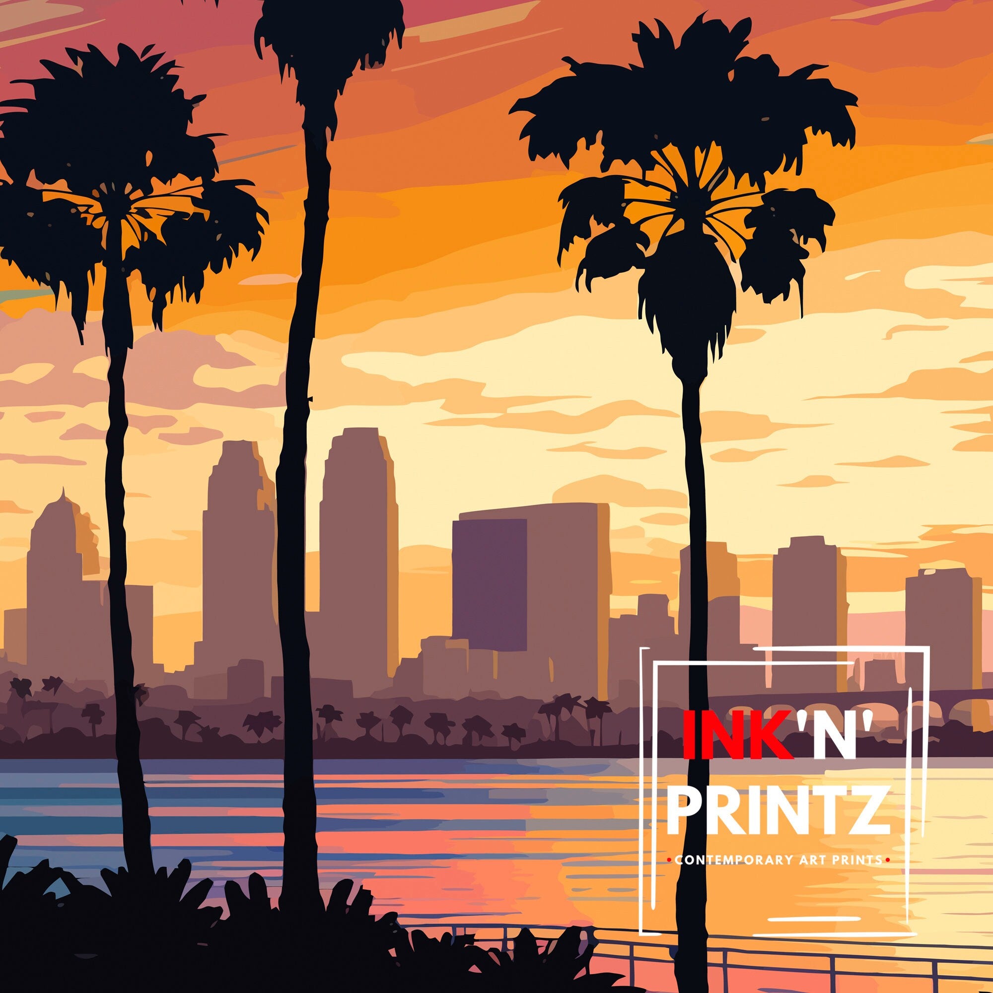 San Diego Travel Print | California Cityscape Illustration