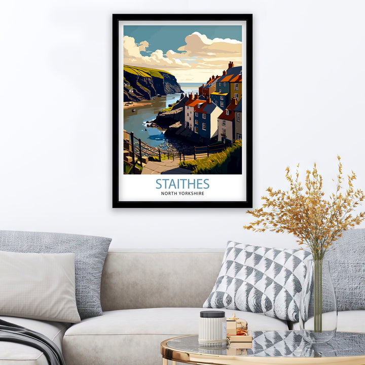 Staithes North Yorkshire Travel Poster Staithes Wall Art Staithes Illustration Travel Poster Staithes Home Decor