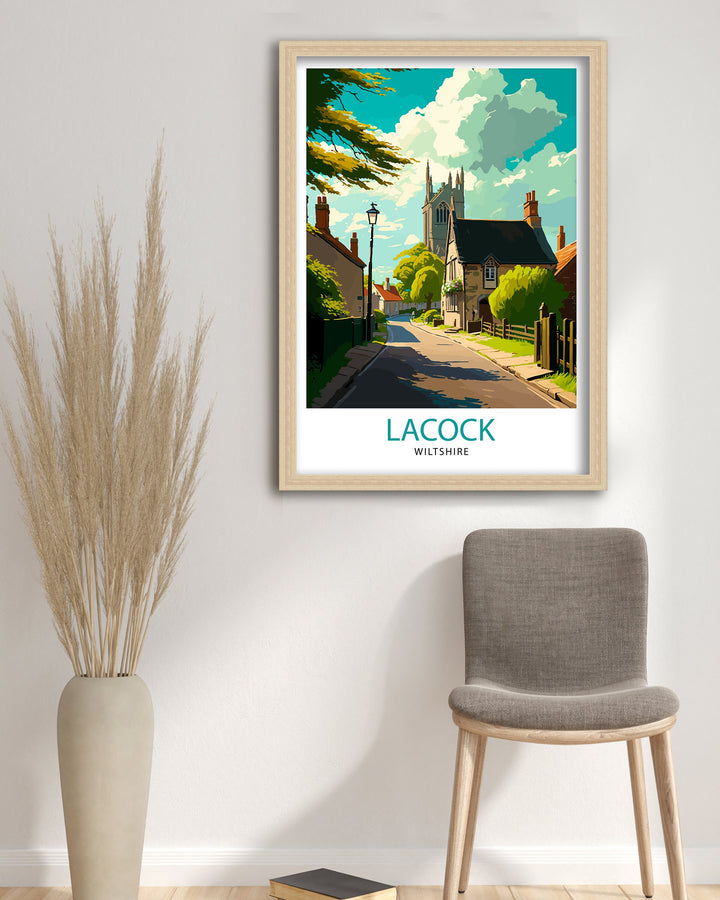 Laycock Wiltshire Travel Poster Laycock Abbey Wall Art England Countryside Illustration Travel Poster Gift For England Lovers UK Home Decor