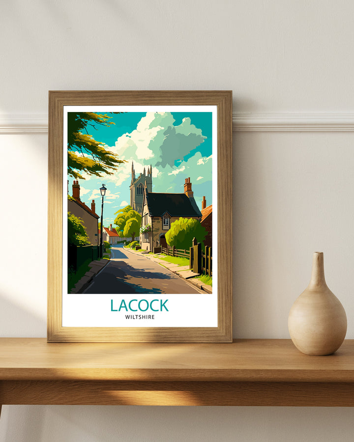 Laycock Wiltshire Travel Poster Laycock Abbey Wall Art England Countryside Illustration Travel Poster Gift For England Lovers UK Home Decor