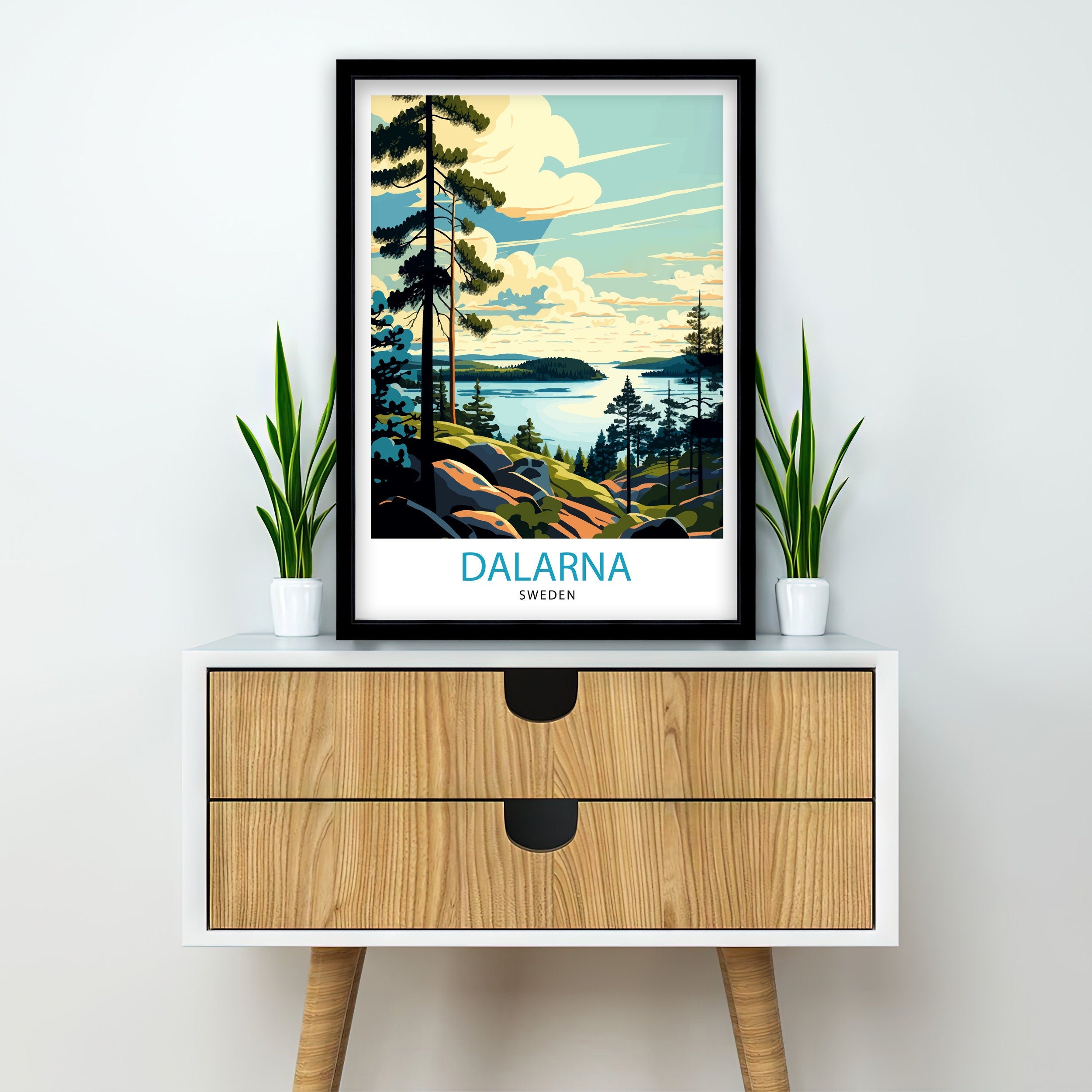 Dalarna Sweden Travel Poster: Scenic Landscape Art Print
