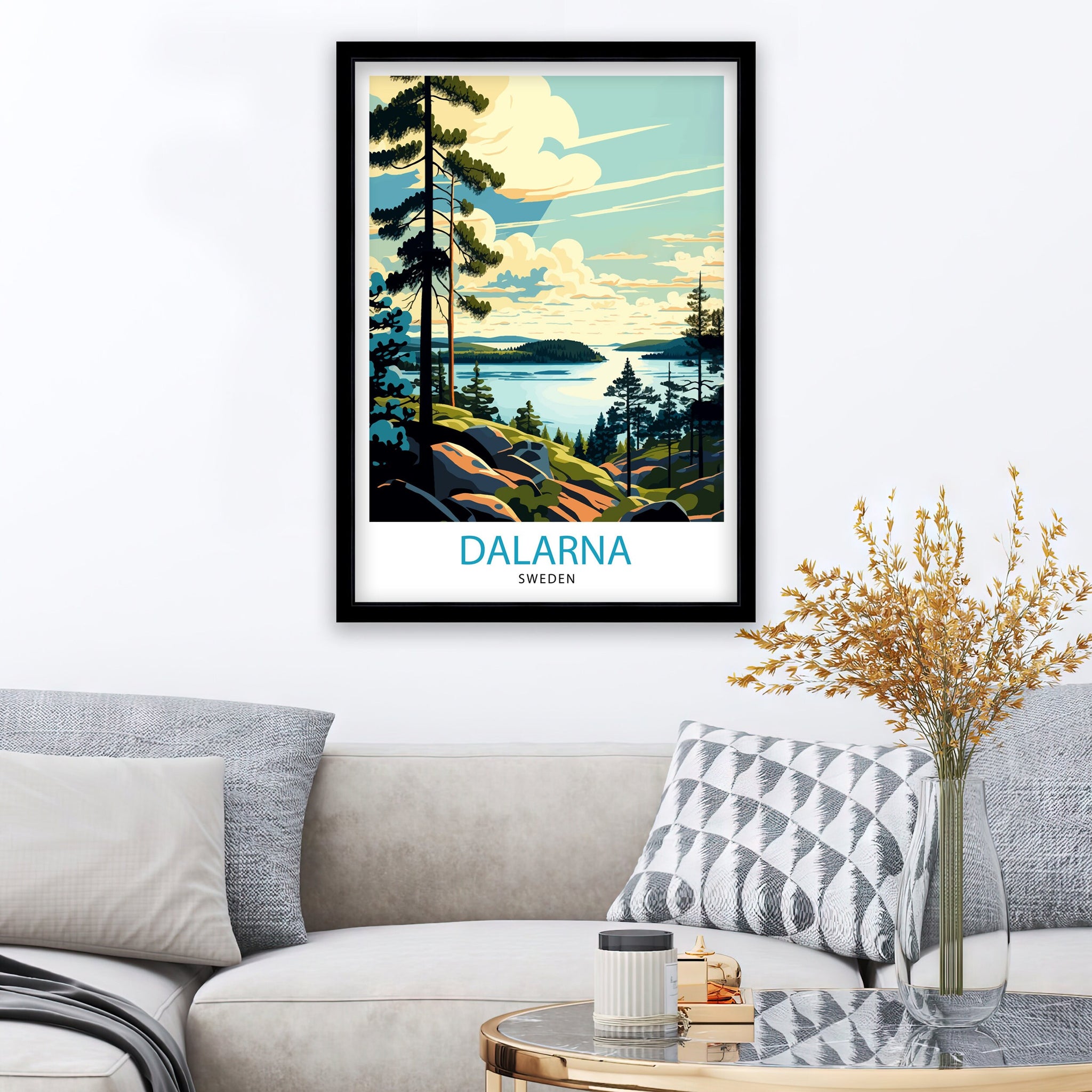 Dalarna Sweden Travel Poster: Scenic Landscape Art Print