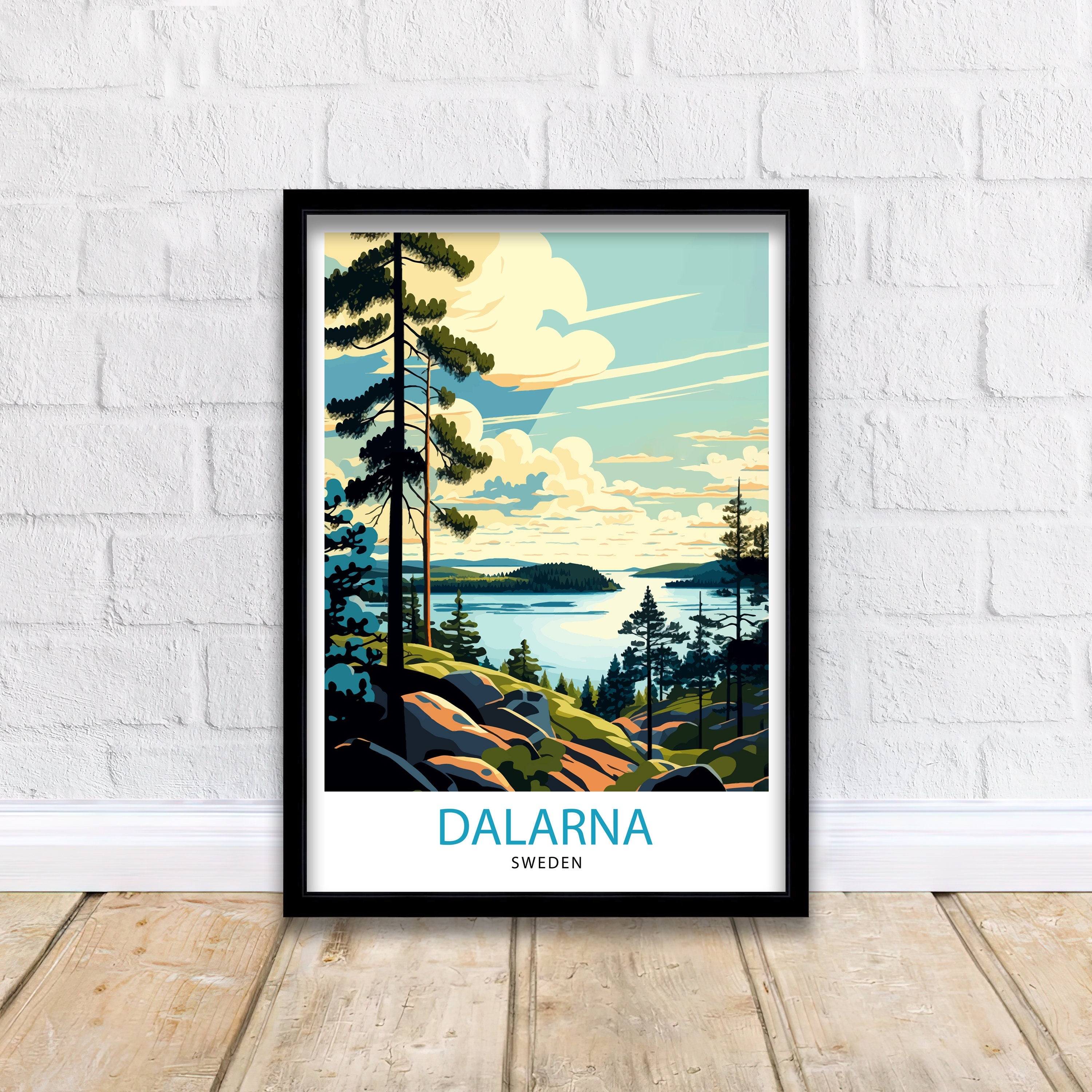 Dalarna Sweden Travel Poster: Scenic Landscape Art Print