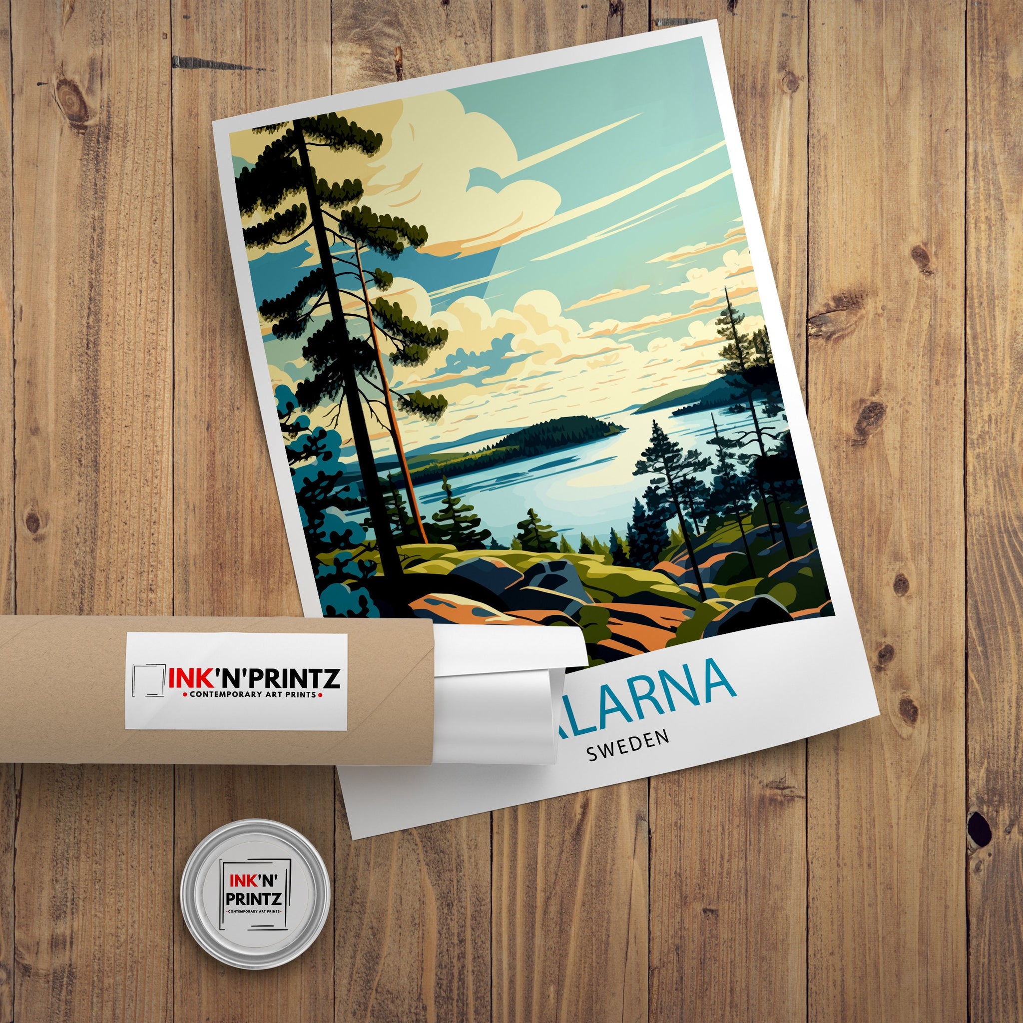 Dalarna Sweden Travel Poster: Scenic Landscape Art Print