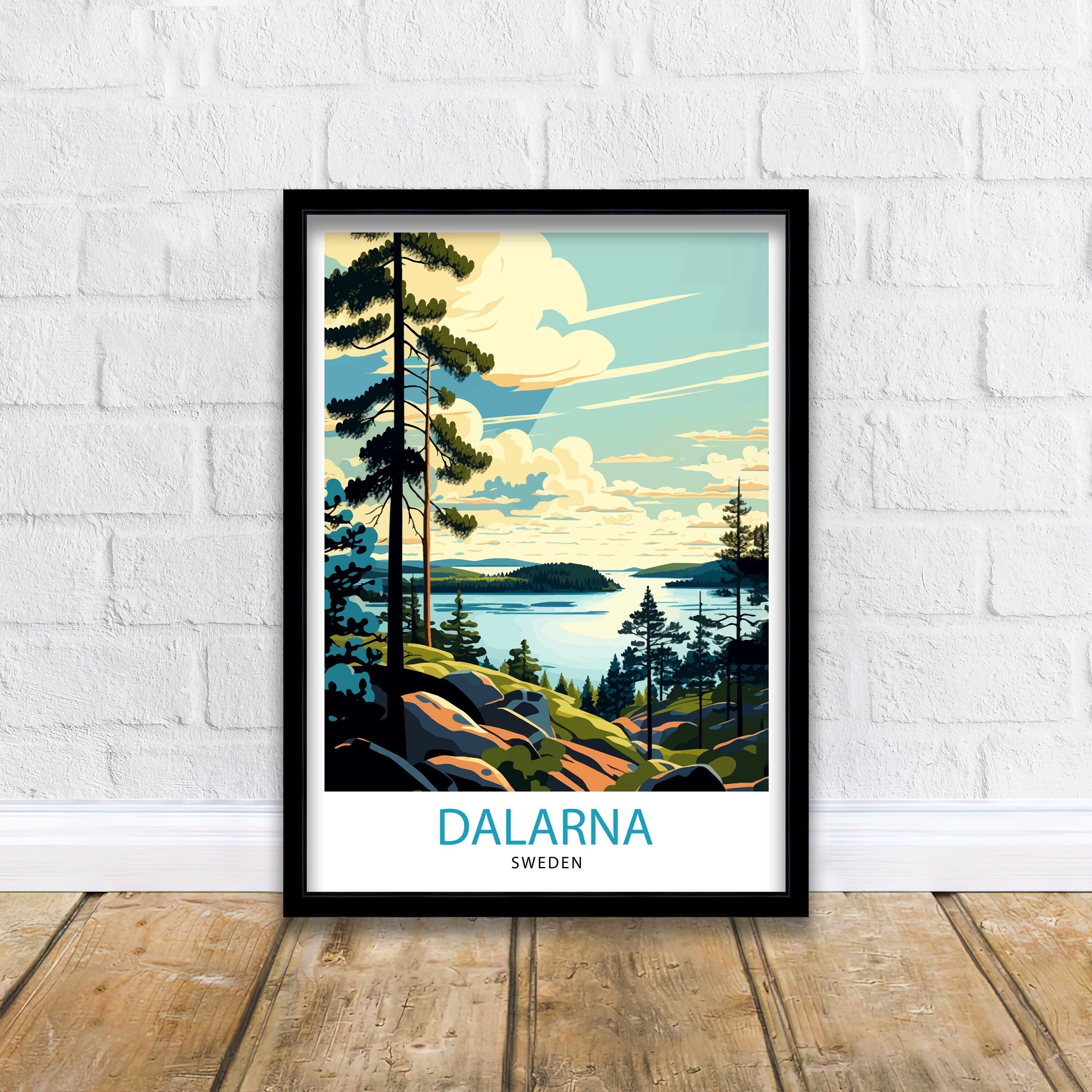 Dalarna Sweden Travel Poster: Scenic Landscape Art Print