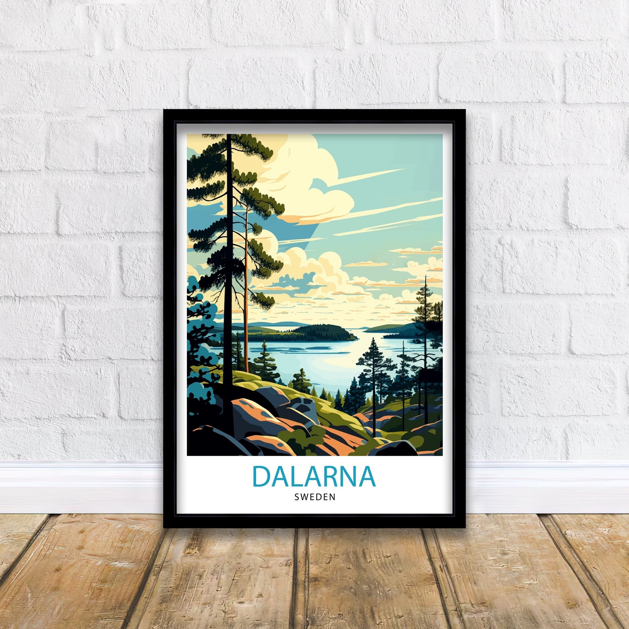 Dalarna Sweden Travel Poster: Scenic Landscape Art Print
