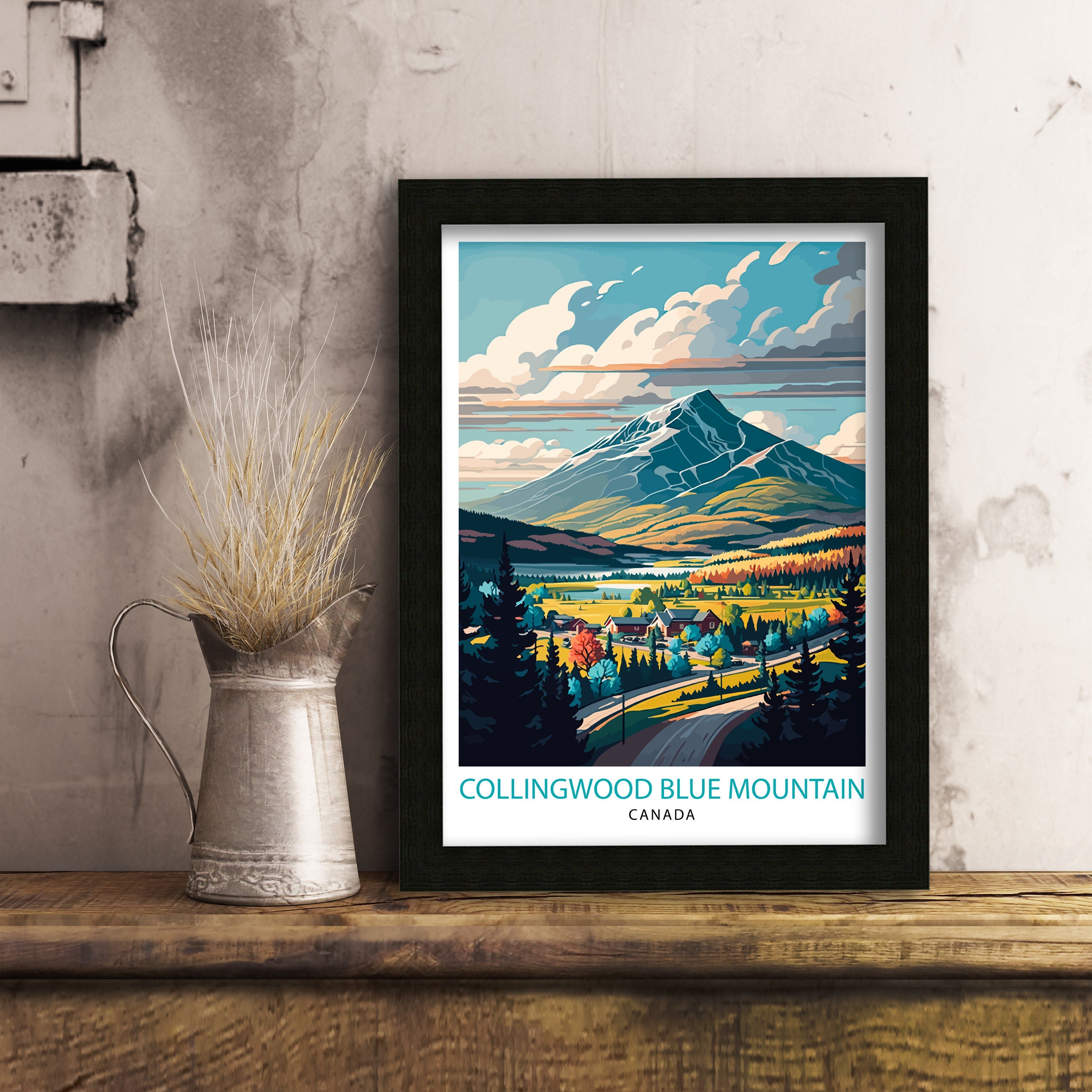 Blue Mountain Canada Travel Print, Collingwood Ontario Illustration