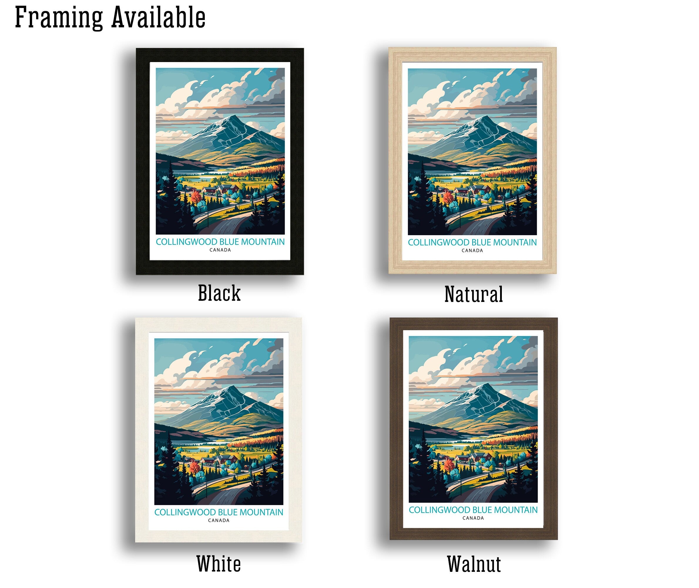 Blue Mountain Canada Travel Print, Collingwood Ontario Illustration