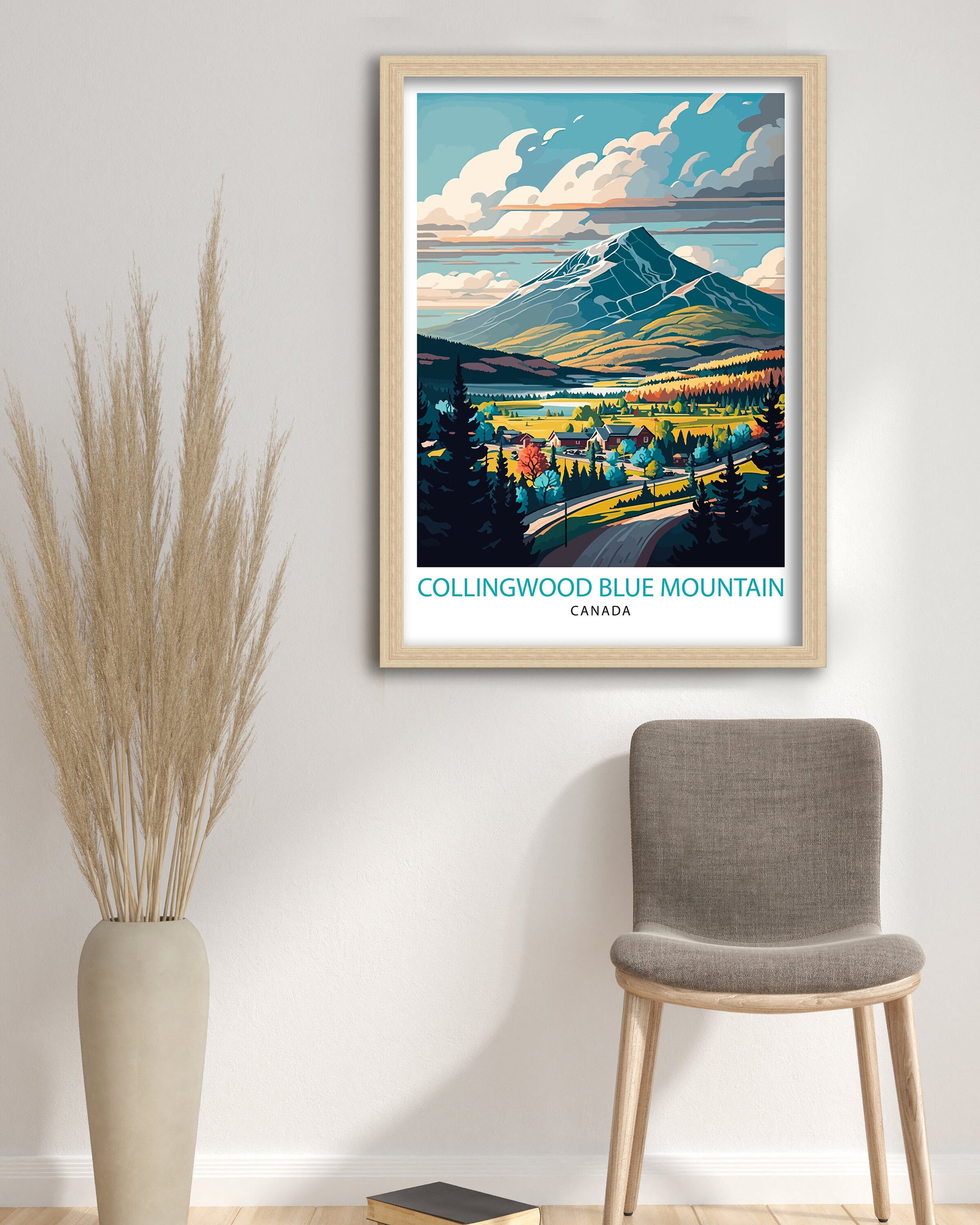 Blue Mountain Canada Travel Print, Collingwood Ontario Illustration