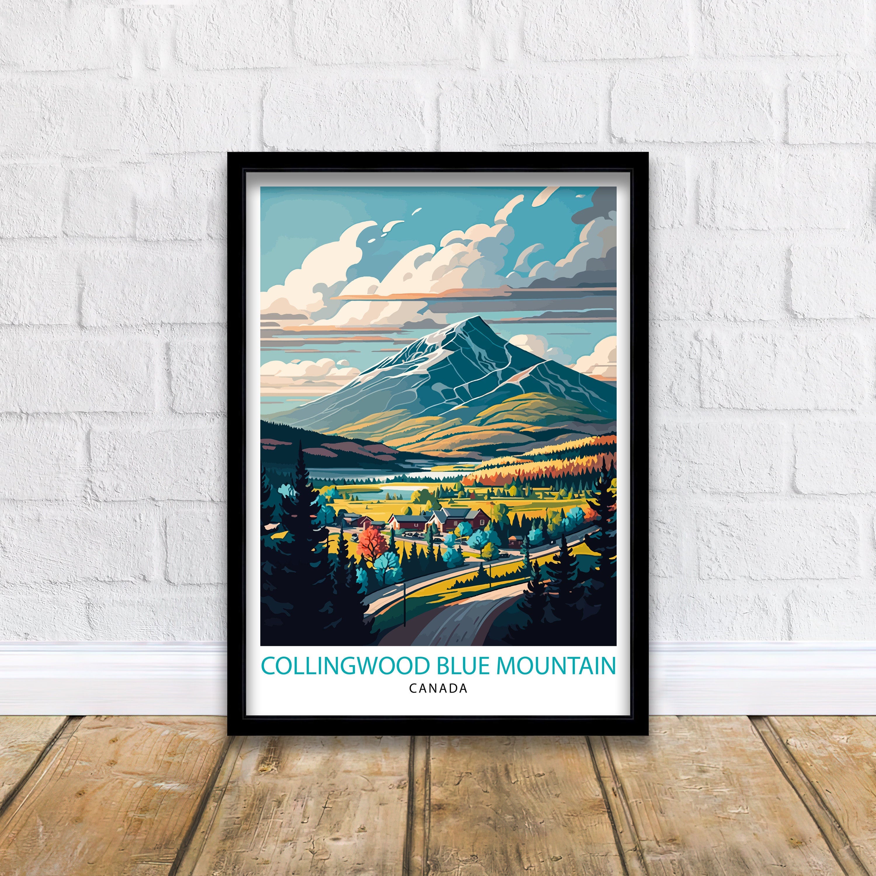 Blue Mountain Canada Travel Print, Collingwood Ontario Illustration