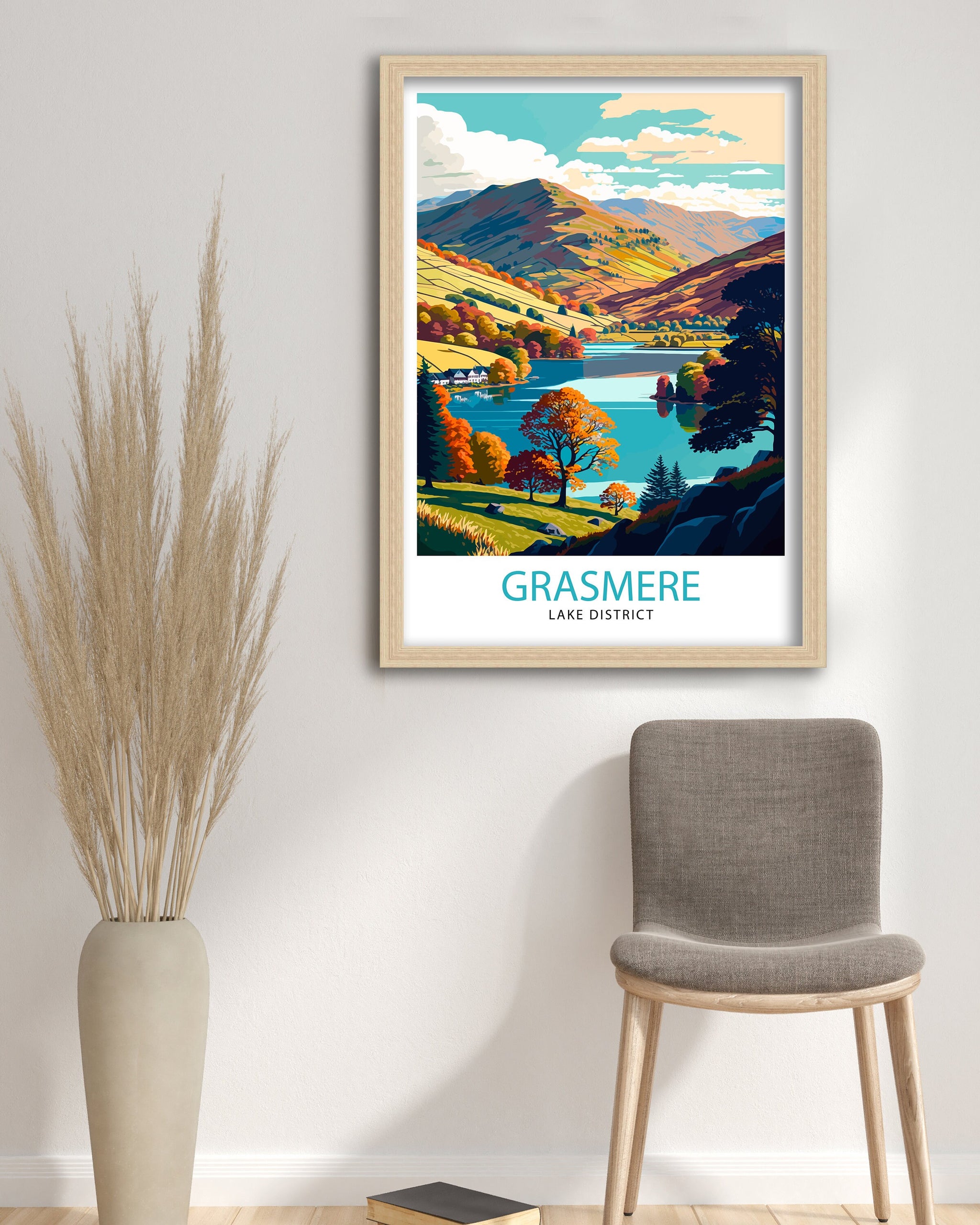 Grasmere Lake District Illustration Print, Travel Poster