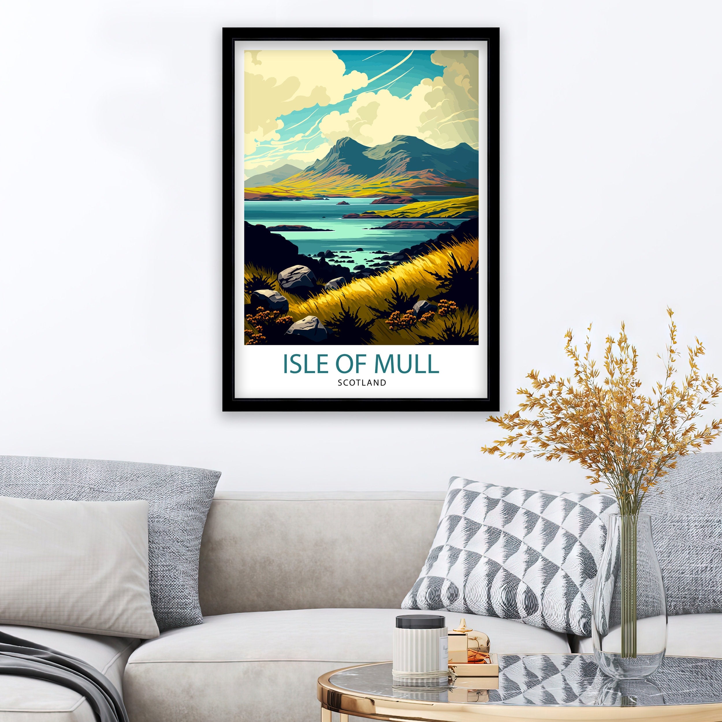 Isle of Mull Scotland Travel Poster, Coastal Landscape Art Print
