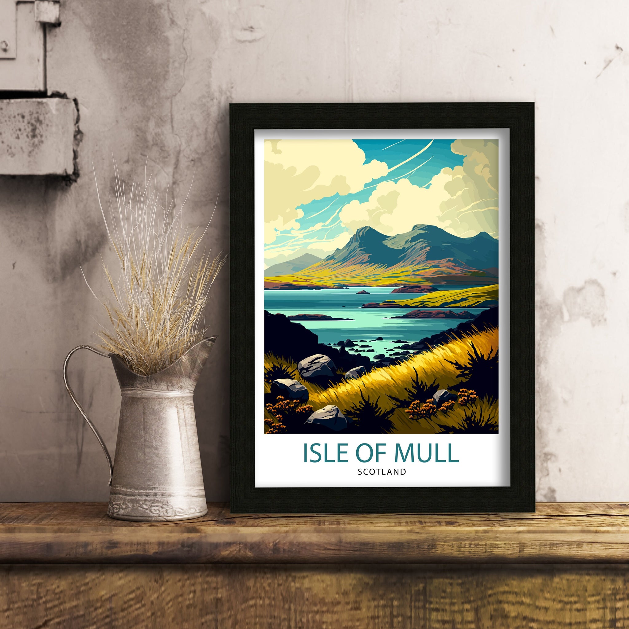Isle of Mull Scotland Travel Poster, Coastal Landscape Art Print
