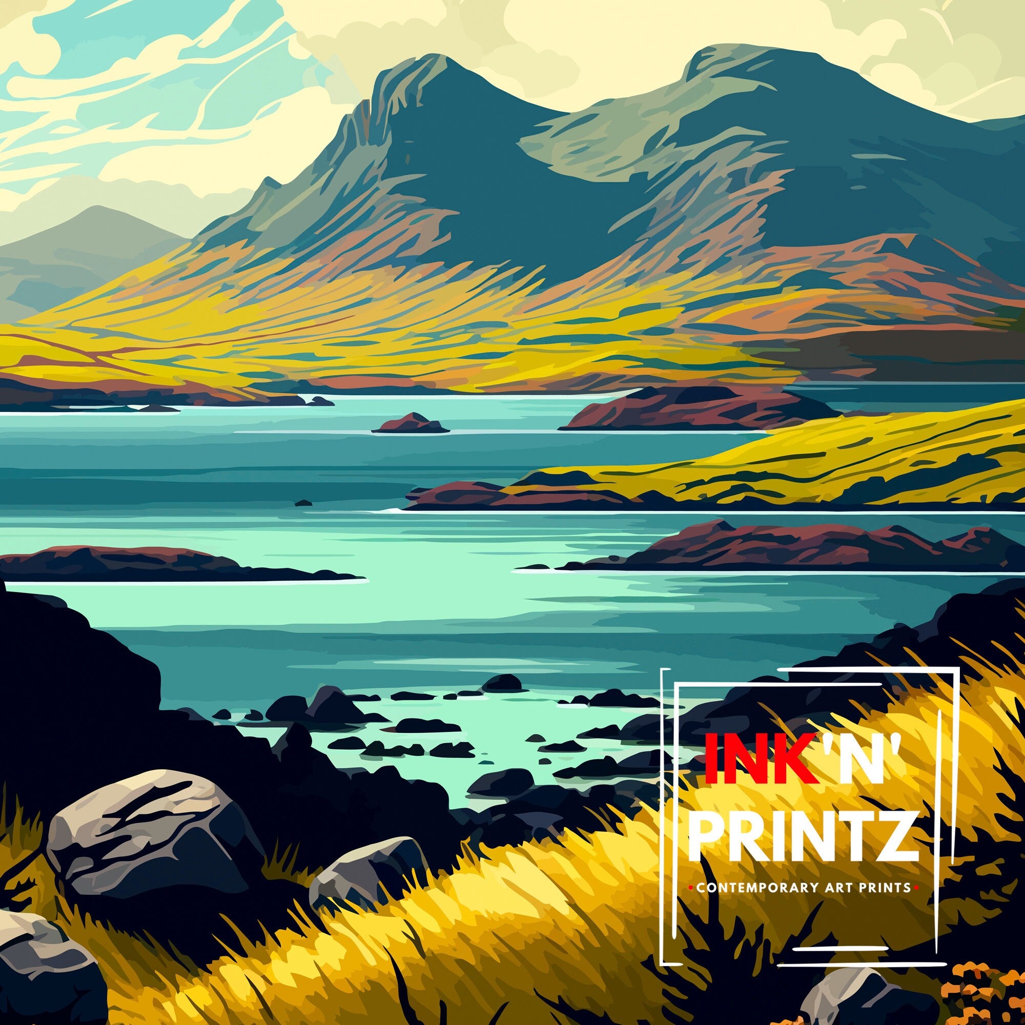 Isle of Mull Scotland Travel Poster, Coastal Landscape Art Print