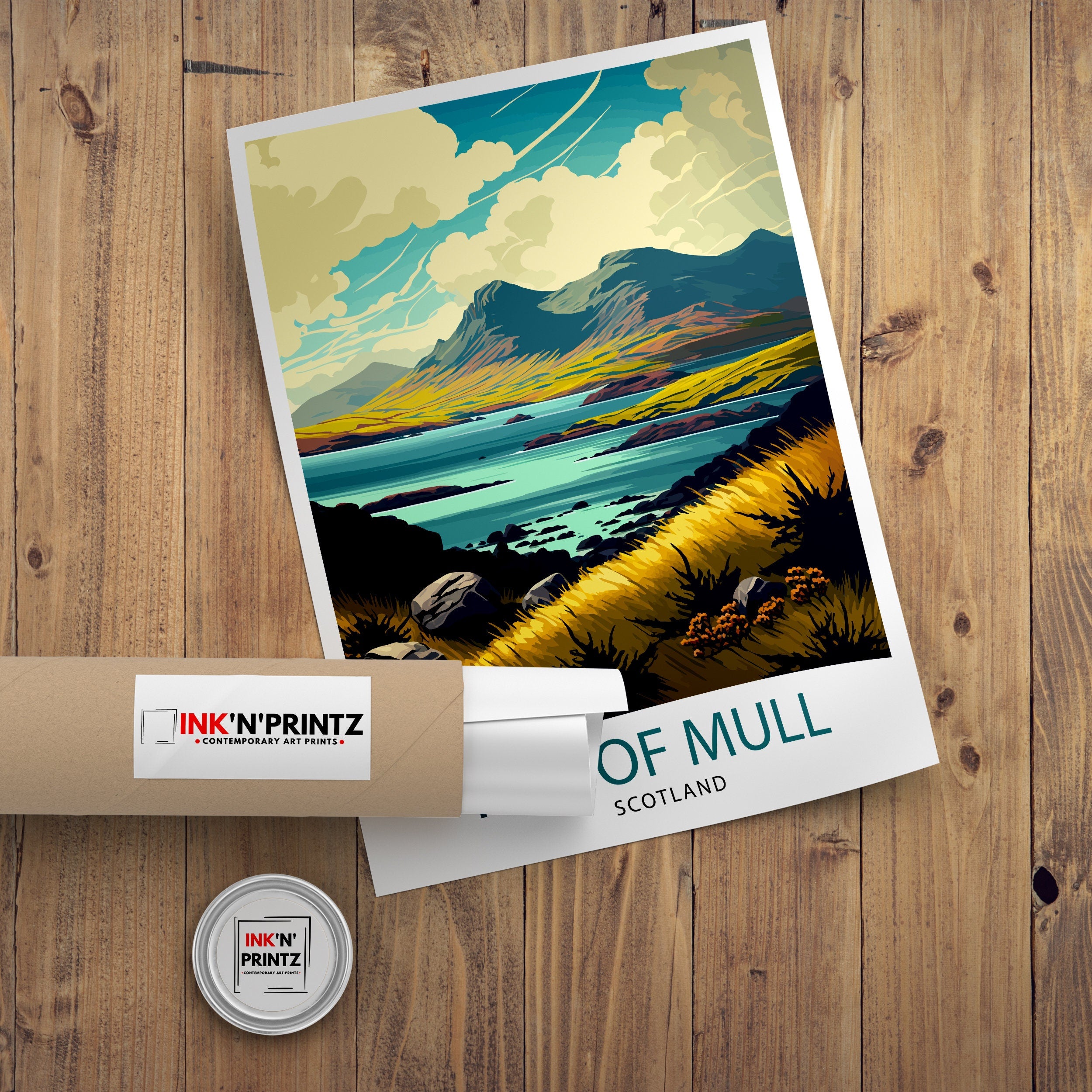 Isle of Mull Scotland Travel Poster, Coastal Landscape Art Print