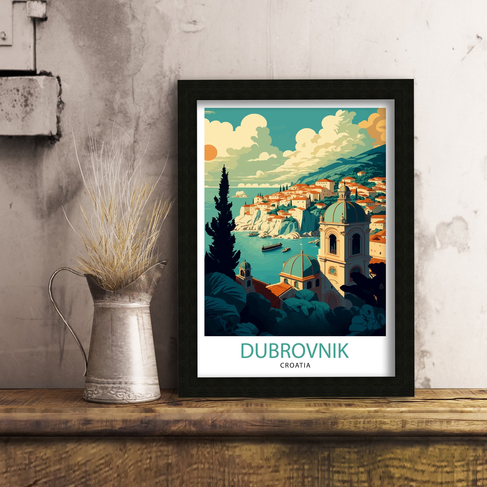 Dubrovnik Croatia Travel Poster | Coastal Illustration Art Print