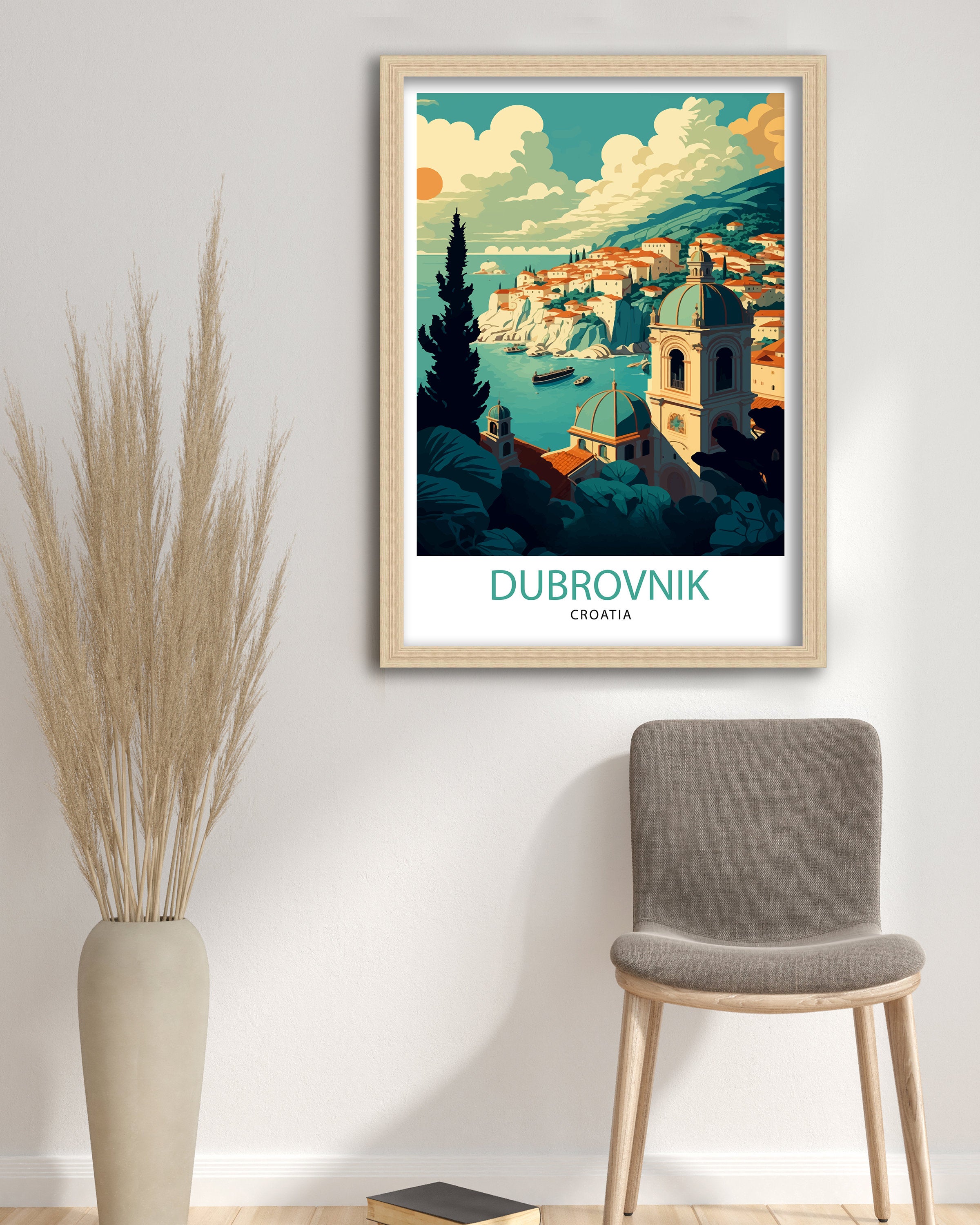 Dubrovnik Croatia Travel Poster | Coastal Illustration Art Print