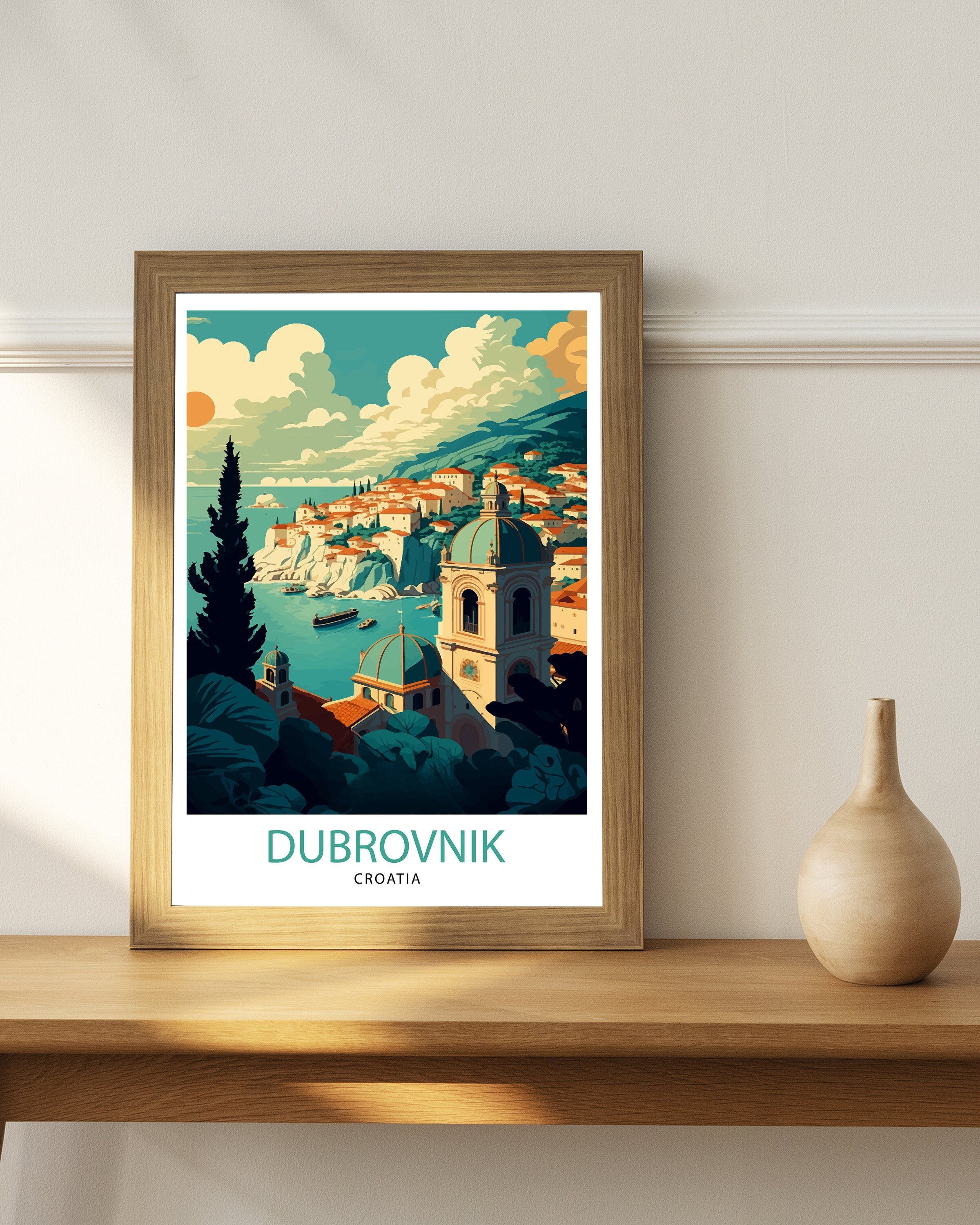 Dubrovnik Croatia Travel Poster | Coastal Illustration Art Print