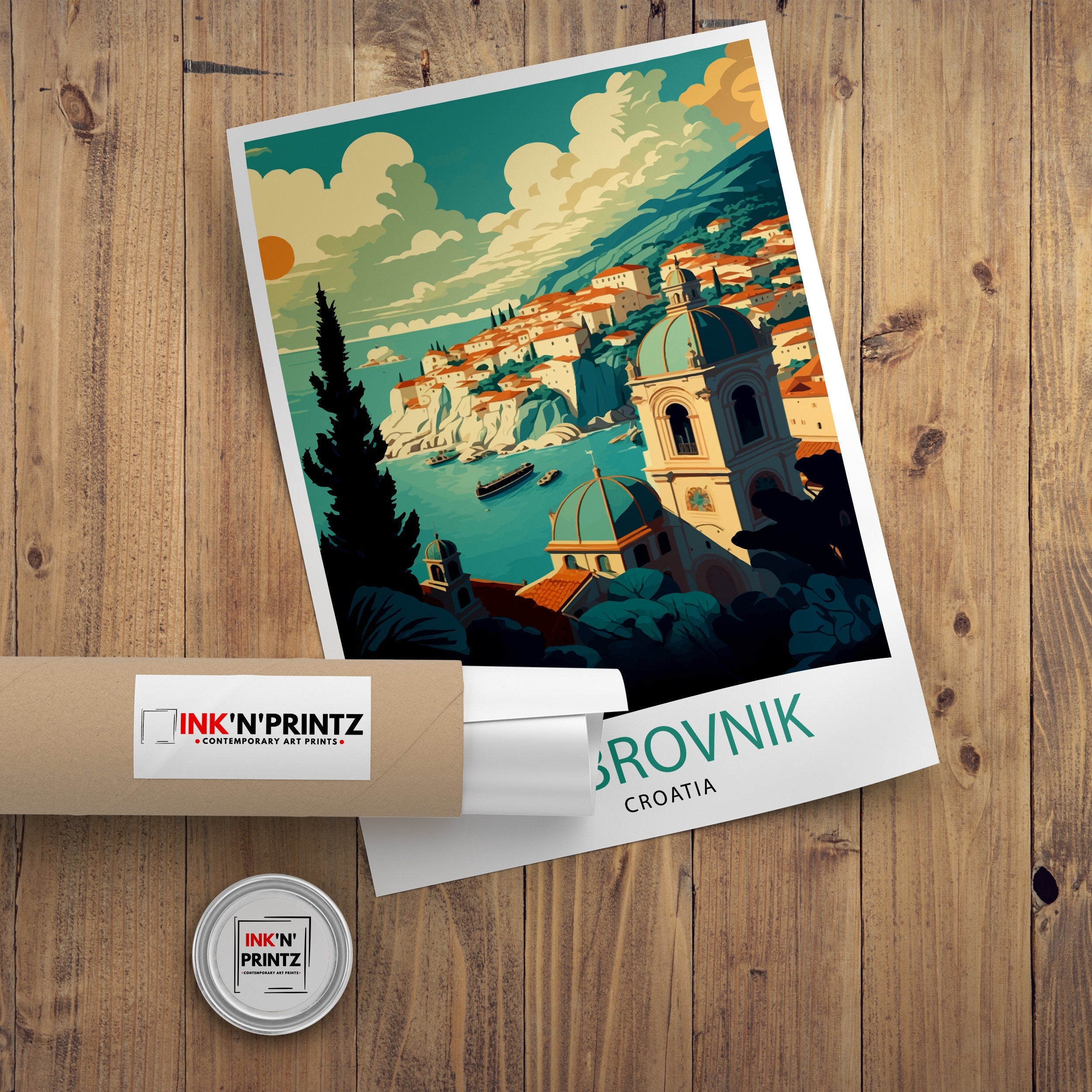 Dubrovnik Croatia Travel Poster | Coastal Illustration Art Print
