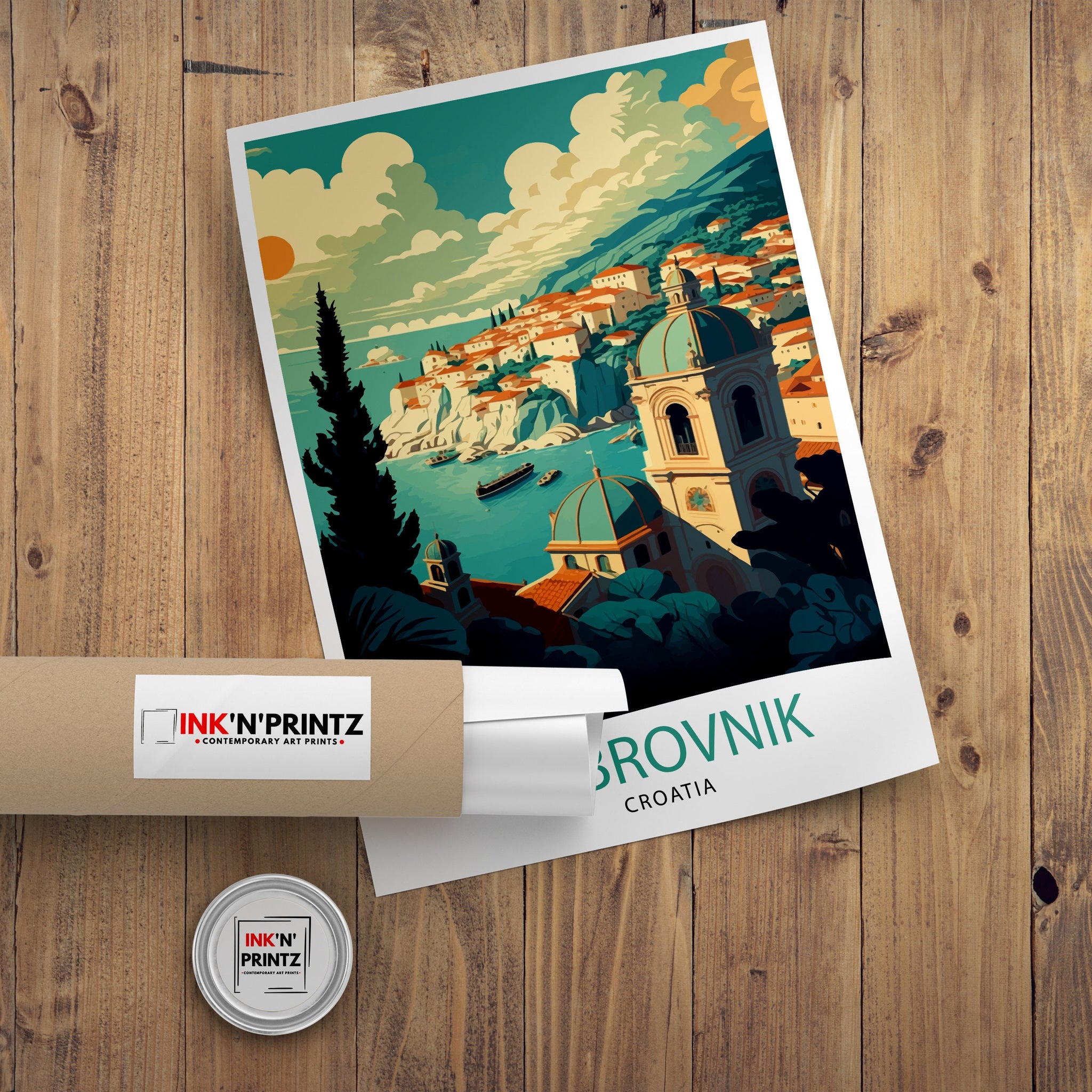 Dubrovnik Croatia Travel Poster | Coastal Illustration Art Print
