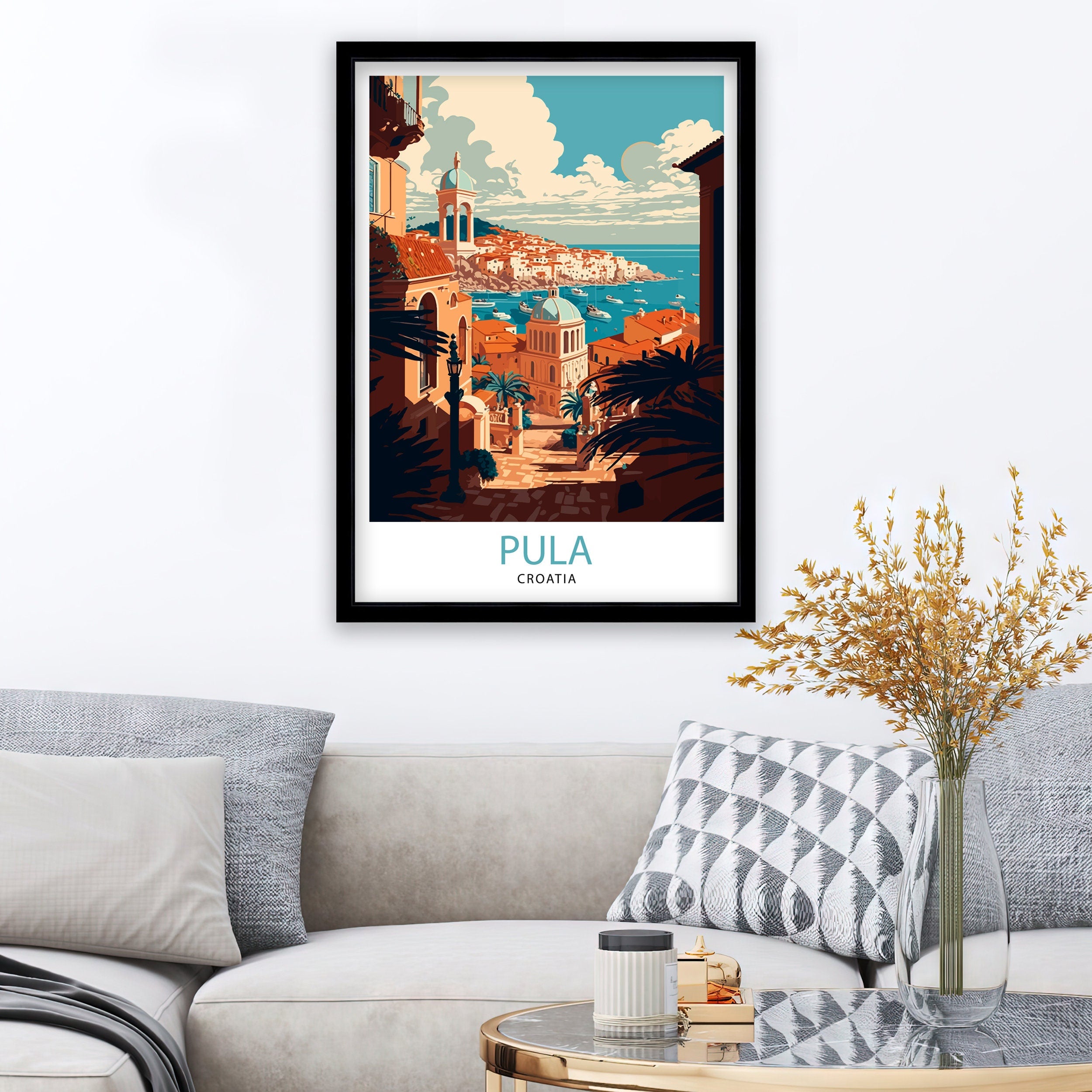 Pula Croatia Travel Poster, Coastal City Illustration Art Print