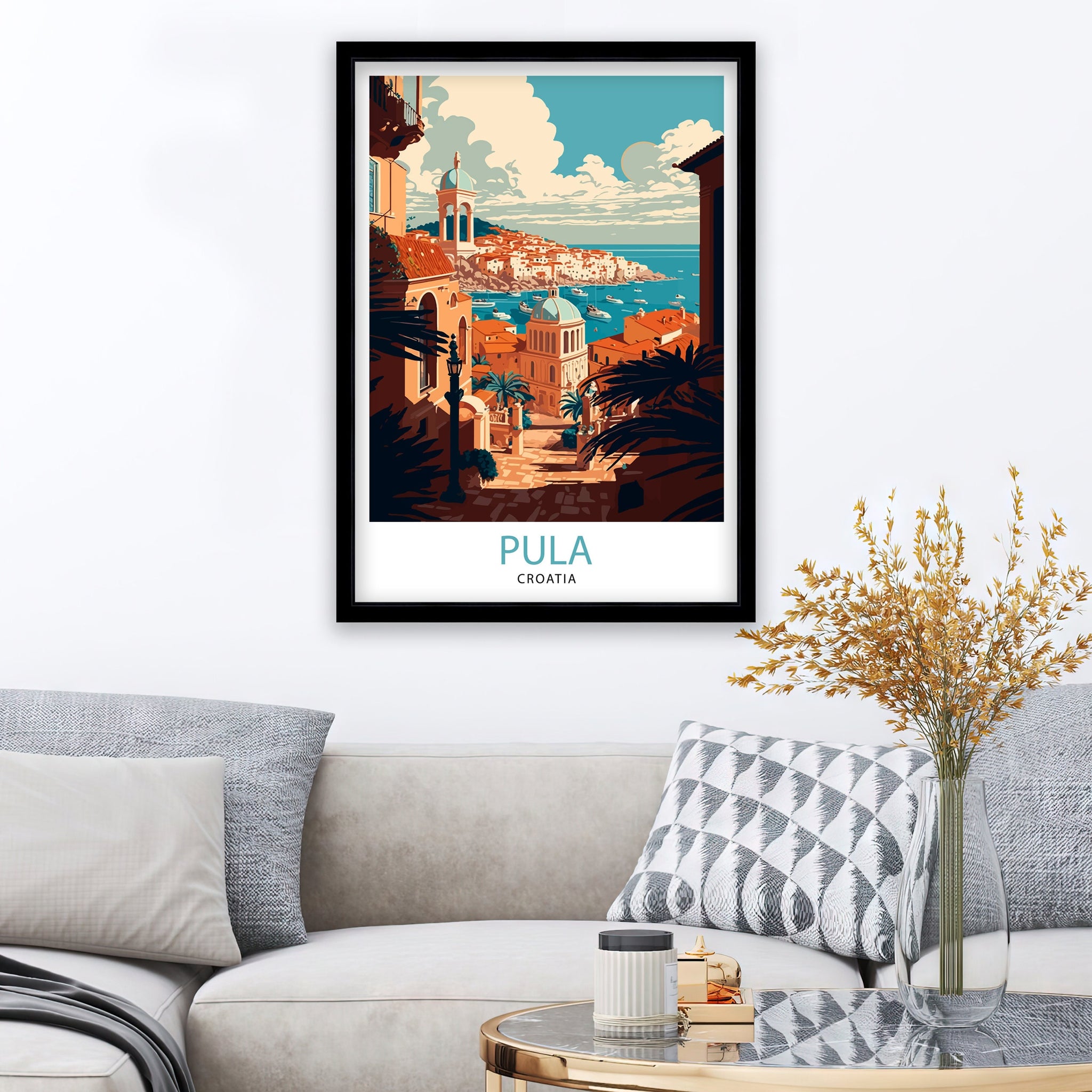 Pula Croatia Travel Poster, Coastal City Illustration Art Print