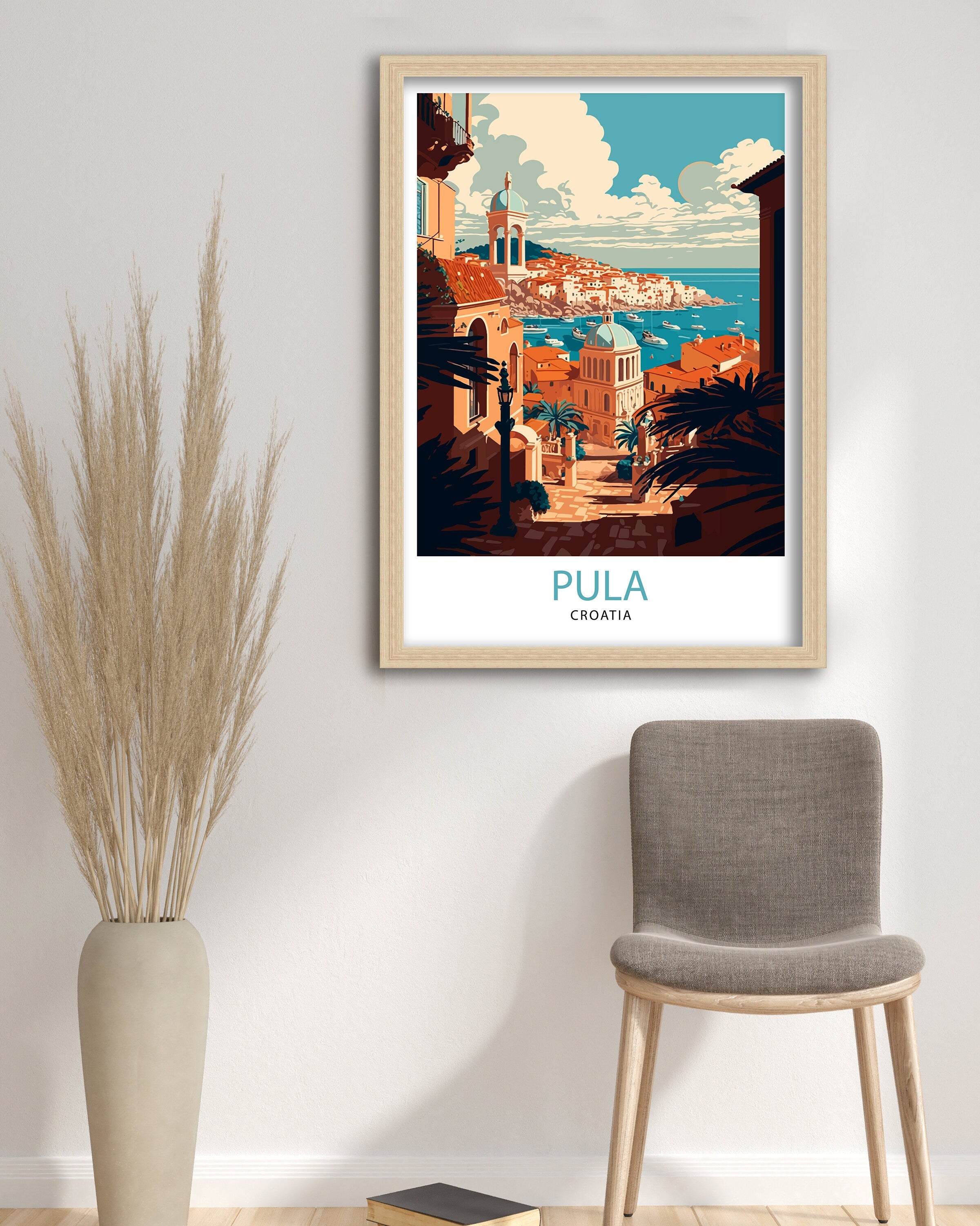 Pula Croatia Travel Poster, Coastal City Illustration Art Print